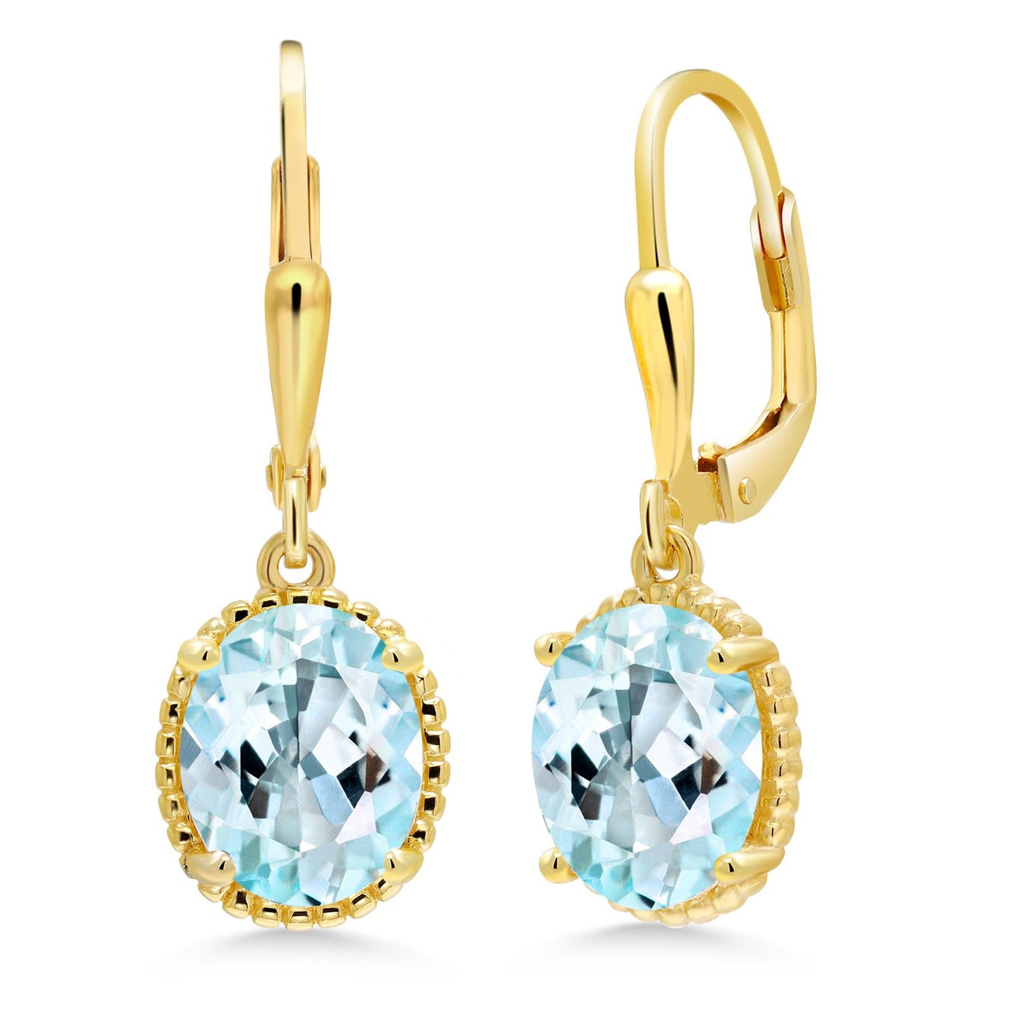 18K Yellow Gold Plated Silver 9X7MM Oval Gemstone Birthstone Leverback Drop Dangle Earrings | Gold Earrings For Women