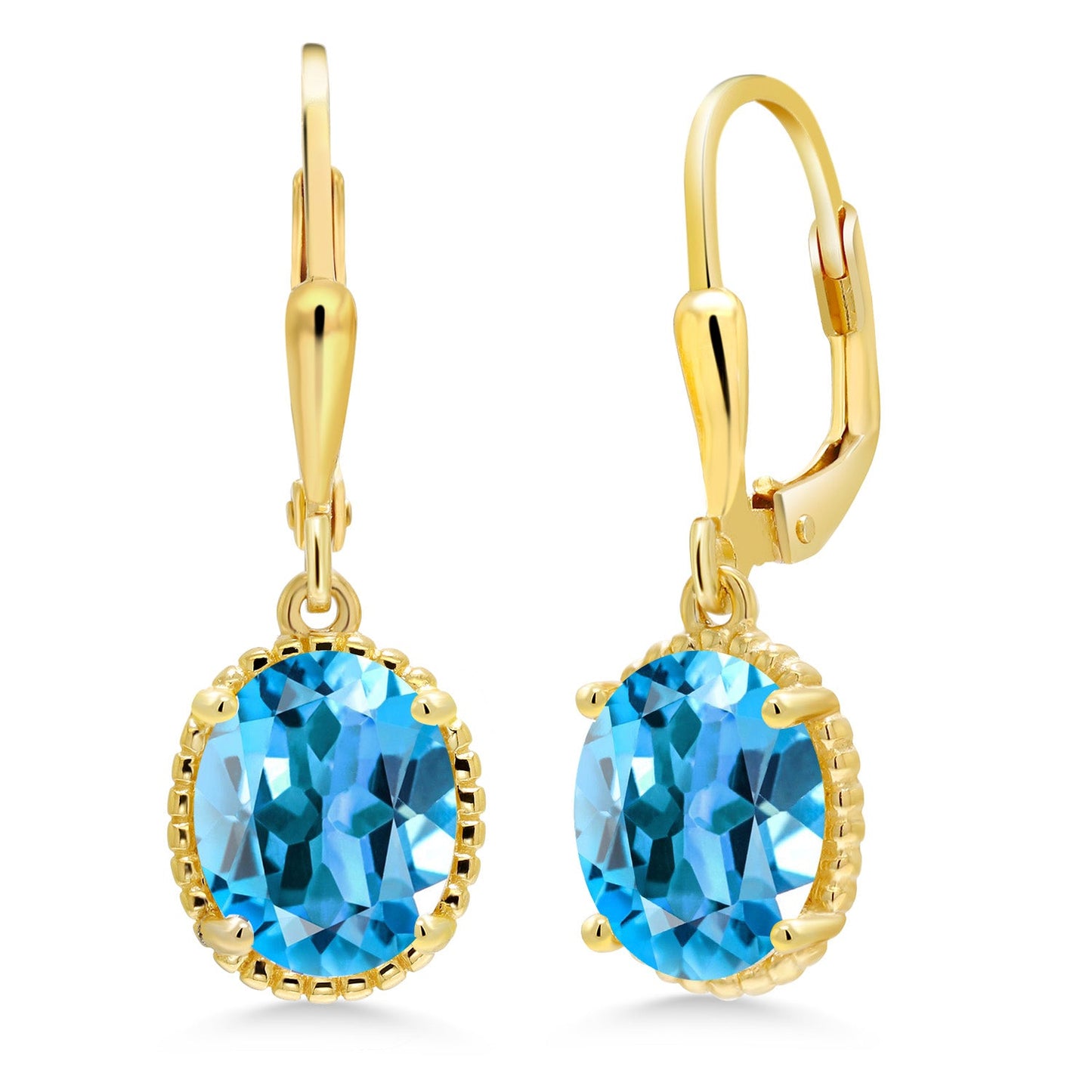 18K Yellow Gold Plated Silver 9X7MM Oval Gemstone Birthstone Leverback Drop Dangle Earrings | Gold Earrings For Women