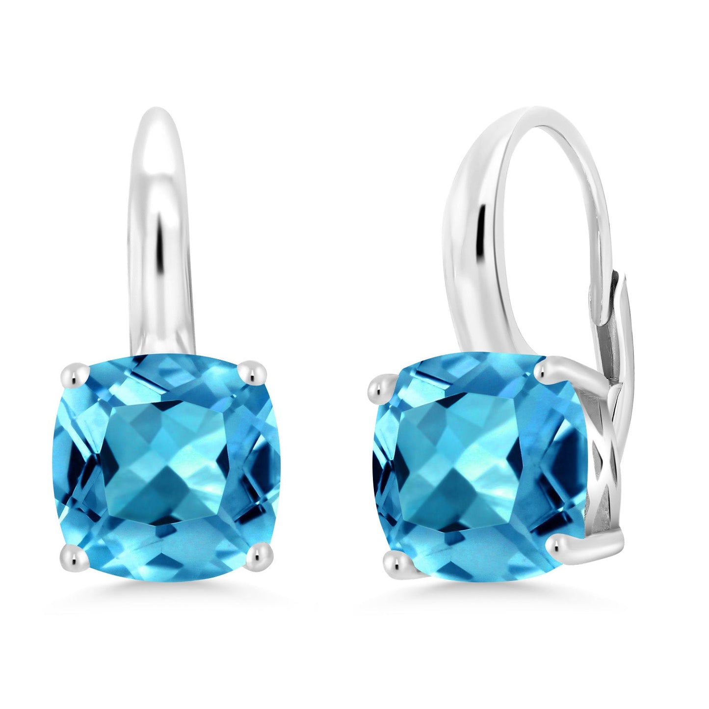 4-6 Cttw Gemstone Birthstone Leverback Dangle Earrings for Women | 925 Sterling Silver | 8MM Cushion | Fine Jewelry for Her Mom Wife