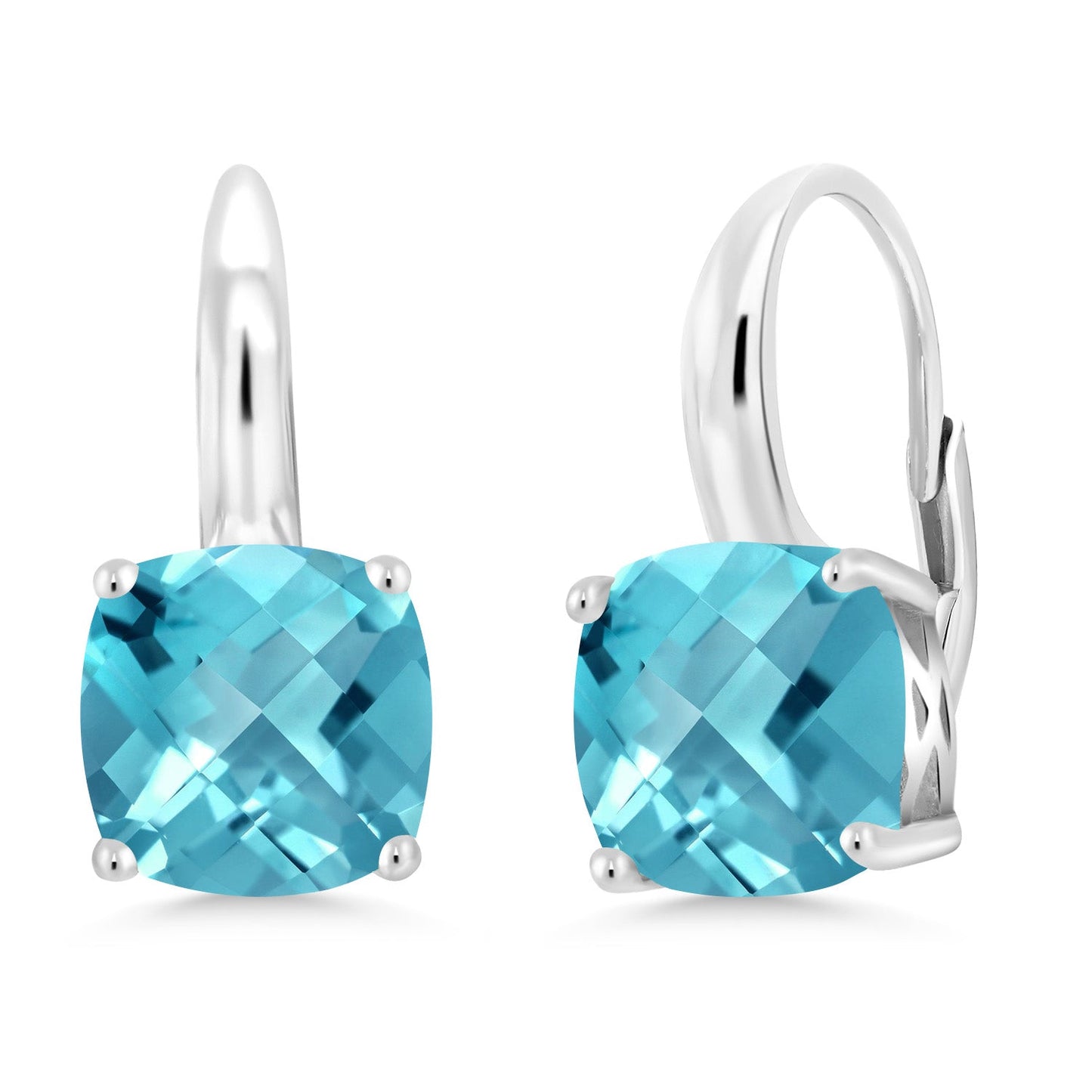 4-6 Cttw Gemstone Birthstone Leverback Dangle Earrings for Women | 925 Sterling Silver | 8MM Cushion | Fine Jewelry for Her Mom Wife