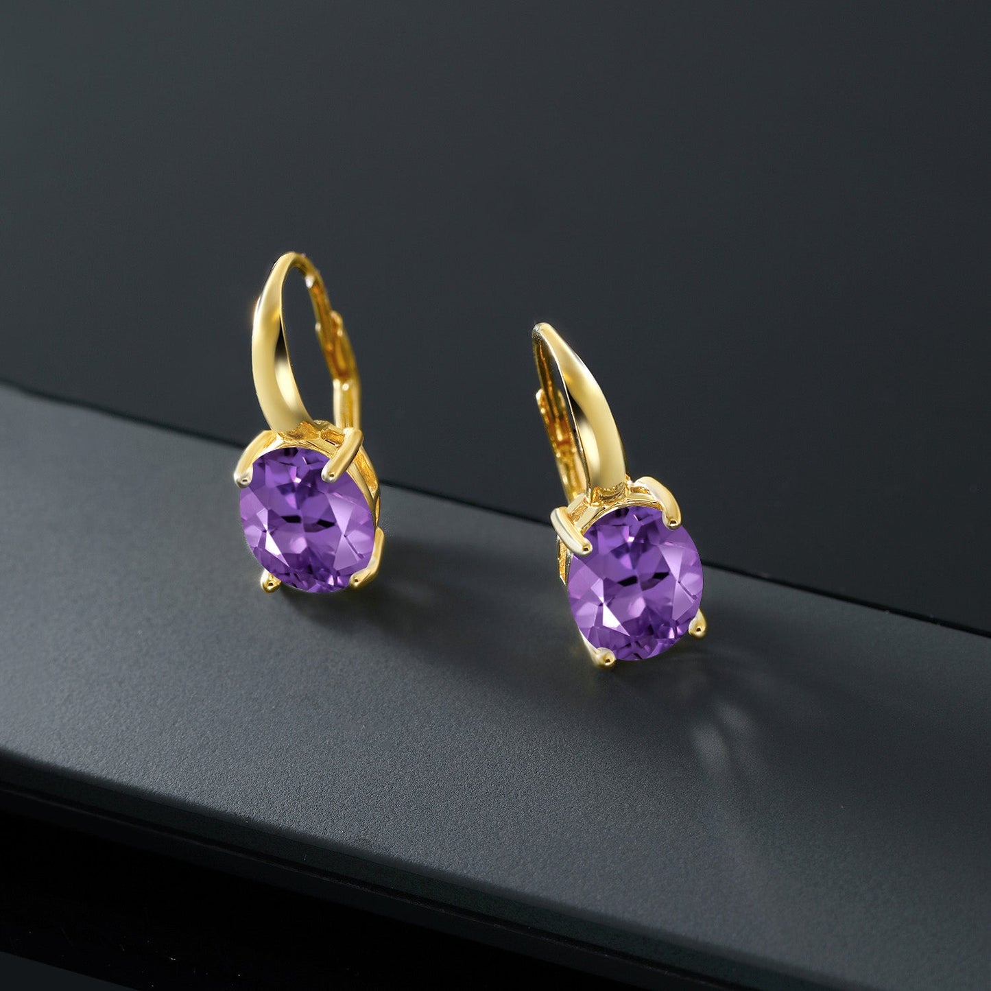 18K Yellow Gold Plated Silver 11X9MM Oval Gemstone Birthstone Leverback Drop Dangle Earrings For Women