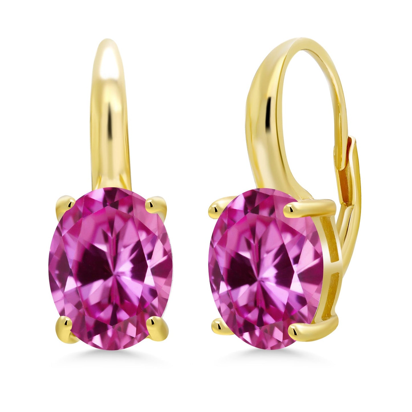 18K Yellow Gold Plated Silver 11X9MM Oval Gemstone Birthstone Leverback Drop Dangle Earrings For Women