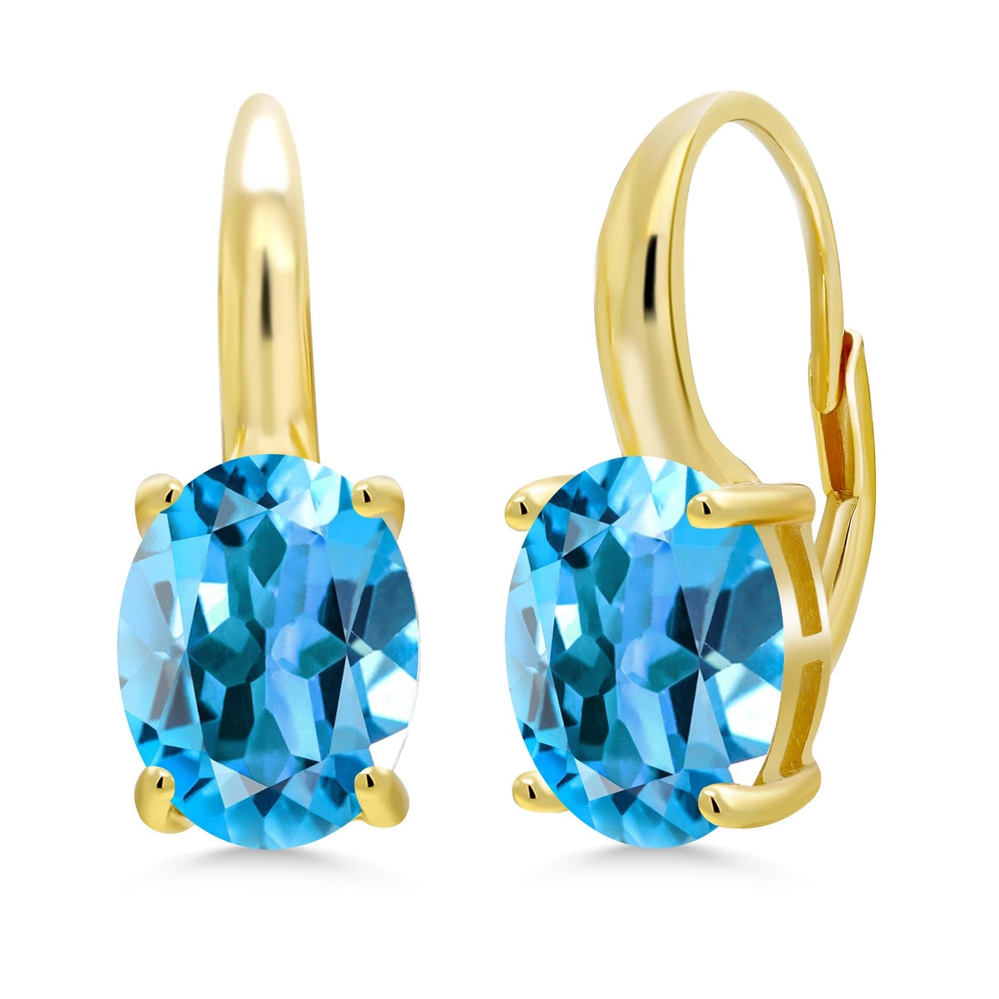 18K Yellow Gold Plated Silver 11X9MM Oval Gemstone Birthstone Leverback Drop Dangle Earrings For Women