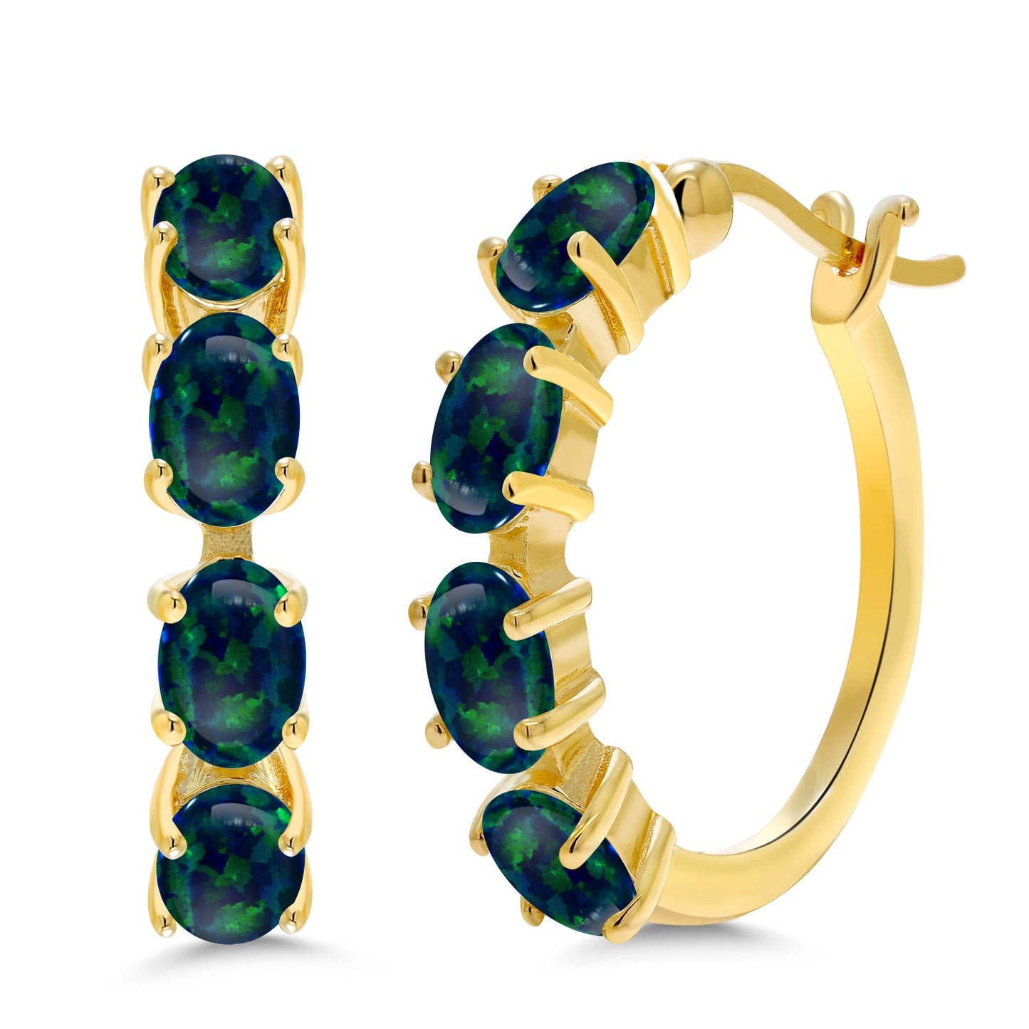 18K Yellow Gold Plated Silver Oval Gemstone Birthstone Hoop Earrings For Women | Oval 6X4MM | 22MM = 0.85 Inch | Gold Hoop Earrings | Fine Jewelry Gifts for Her Mom Women Wife