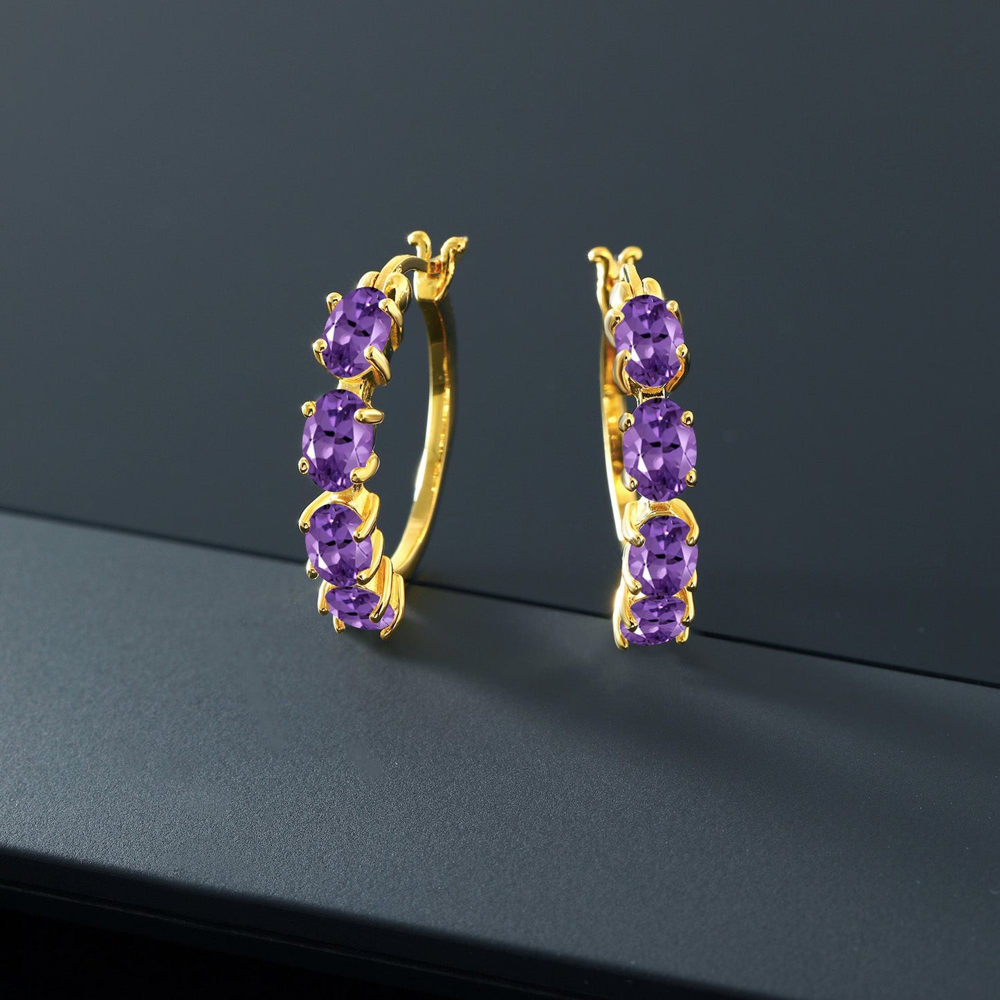 18K Yellow Gold Plated Silver Oval Gemstone Birthstone Hoop Earrings For Women | Oval 6X4MM | 22MM = 0.85 Inch | Gold Hoop Earrings | Fine Jewelry Gifts for Her Mom Women Wife