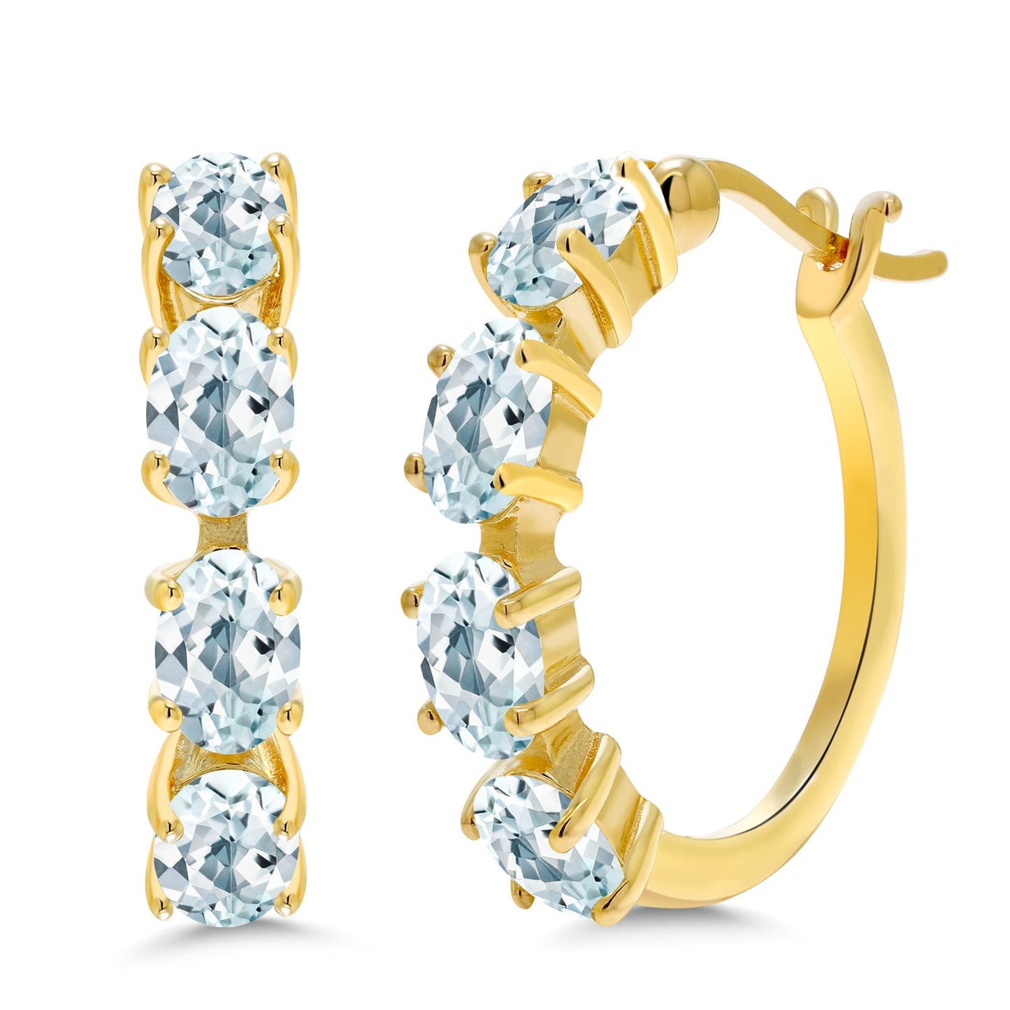 18K Yellow Gold Plated Silver Oval Gemstone Birthstone Hoop Earrings For Women | Oval 6X4MM | 22MM = 0.85 Inch | Gold Hoop Earrings | Fine Jewelry Gifts for Her Mom Women Wife