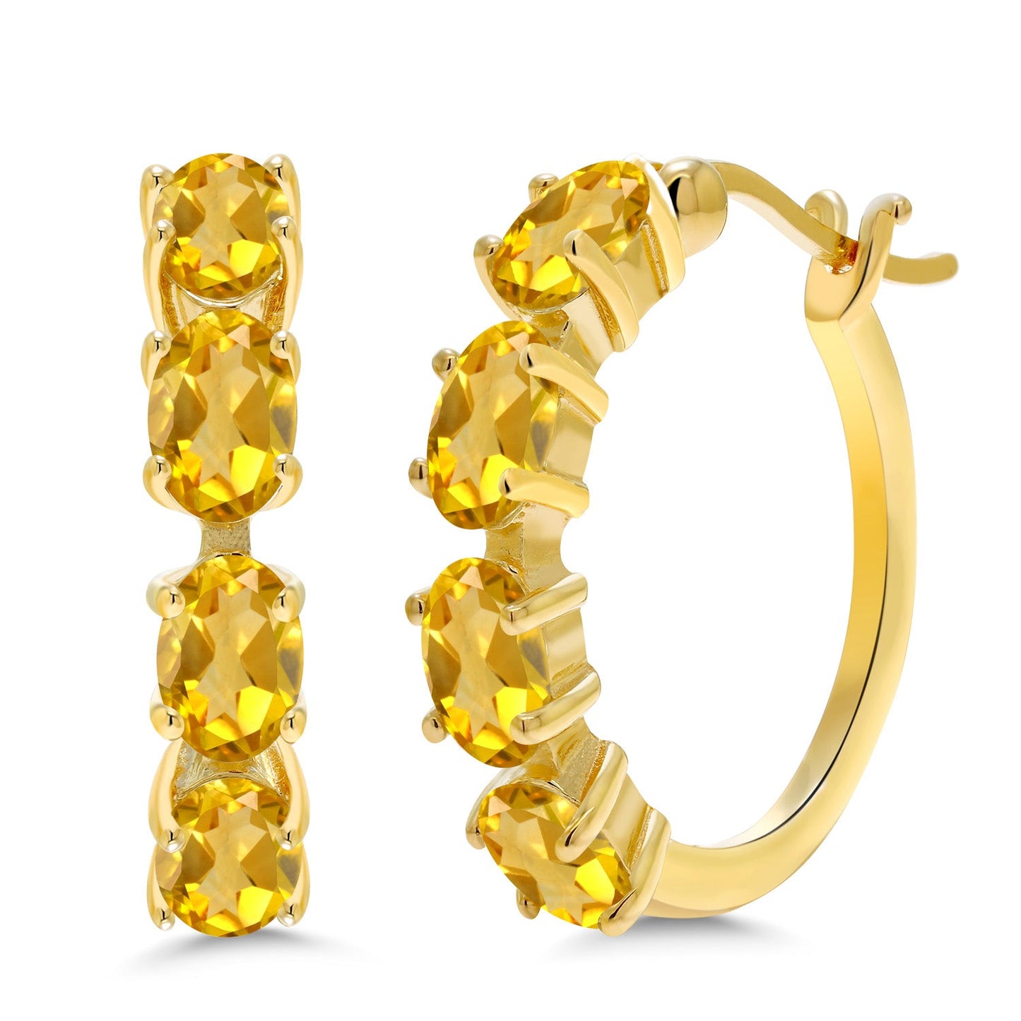 18K Yellow Gold Plated Silver Oval Gemstone Birthstone Hoop Earrings For Women | Oval 6X4MM | 22MM = 0.85 Inch | Gold Hoop Earrings | Fine Jewelry Gifts for Her Mom Women Wife