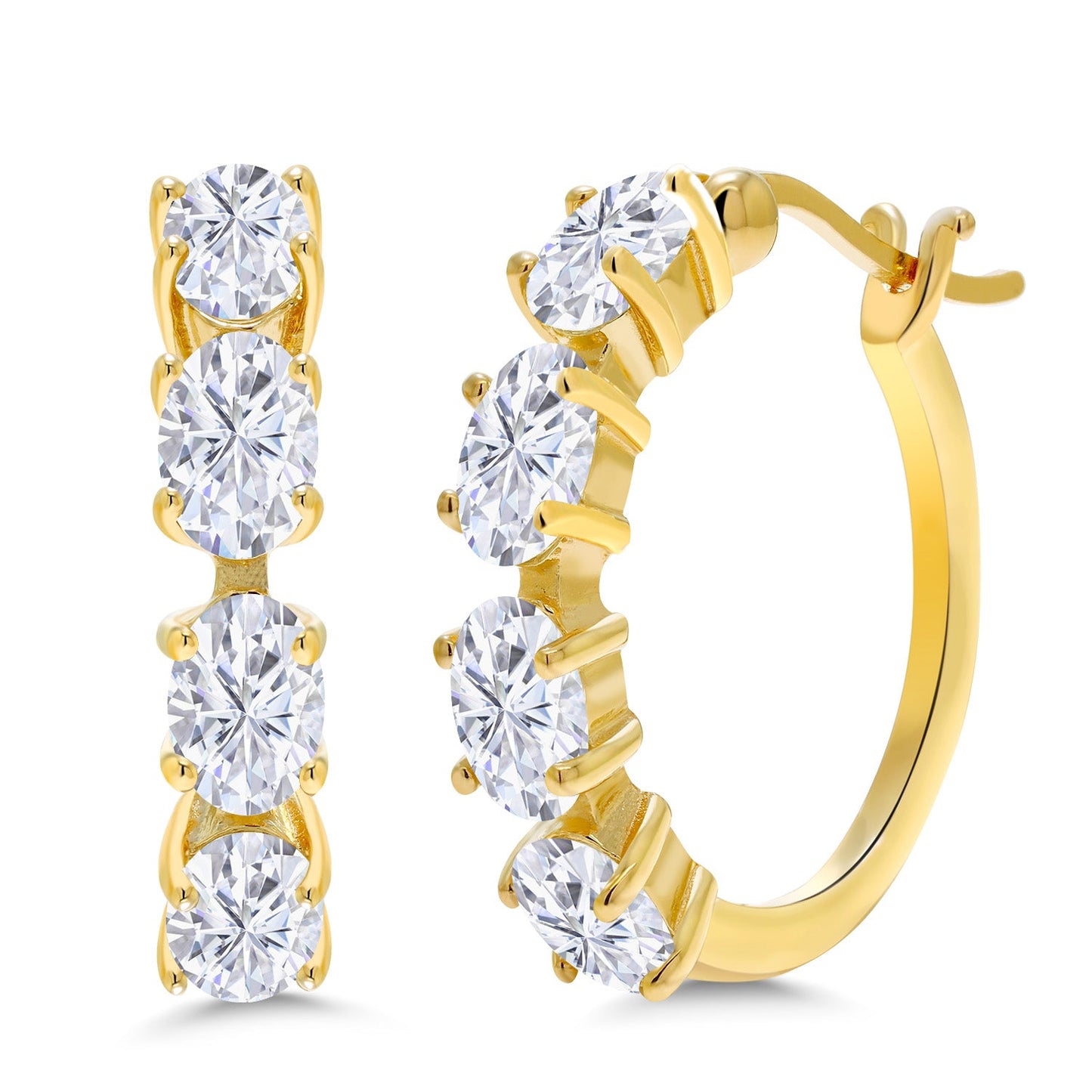 18K Yellow Gold Plated Silver Oval Gemstone Birthstone Hoop Earrings For Women | Oval 6X4MM | 22MM = 0.85 Inch | Gold Hoop Earrings | Fine Jewelry Gifts for Her Mom Women Wife