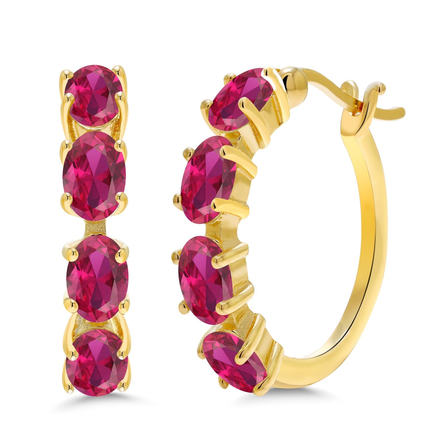 18K Yellow Gold Plated Silver Oval Gemstone Birthstone Hoop Earrings For Women | Oval 6X4MM | 22MM = 0.85 Inch | Gold Hoop Earrings | Fine Jewelry Gifts for Her Mom Women Wife