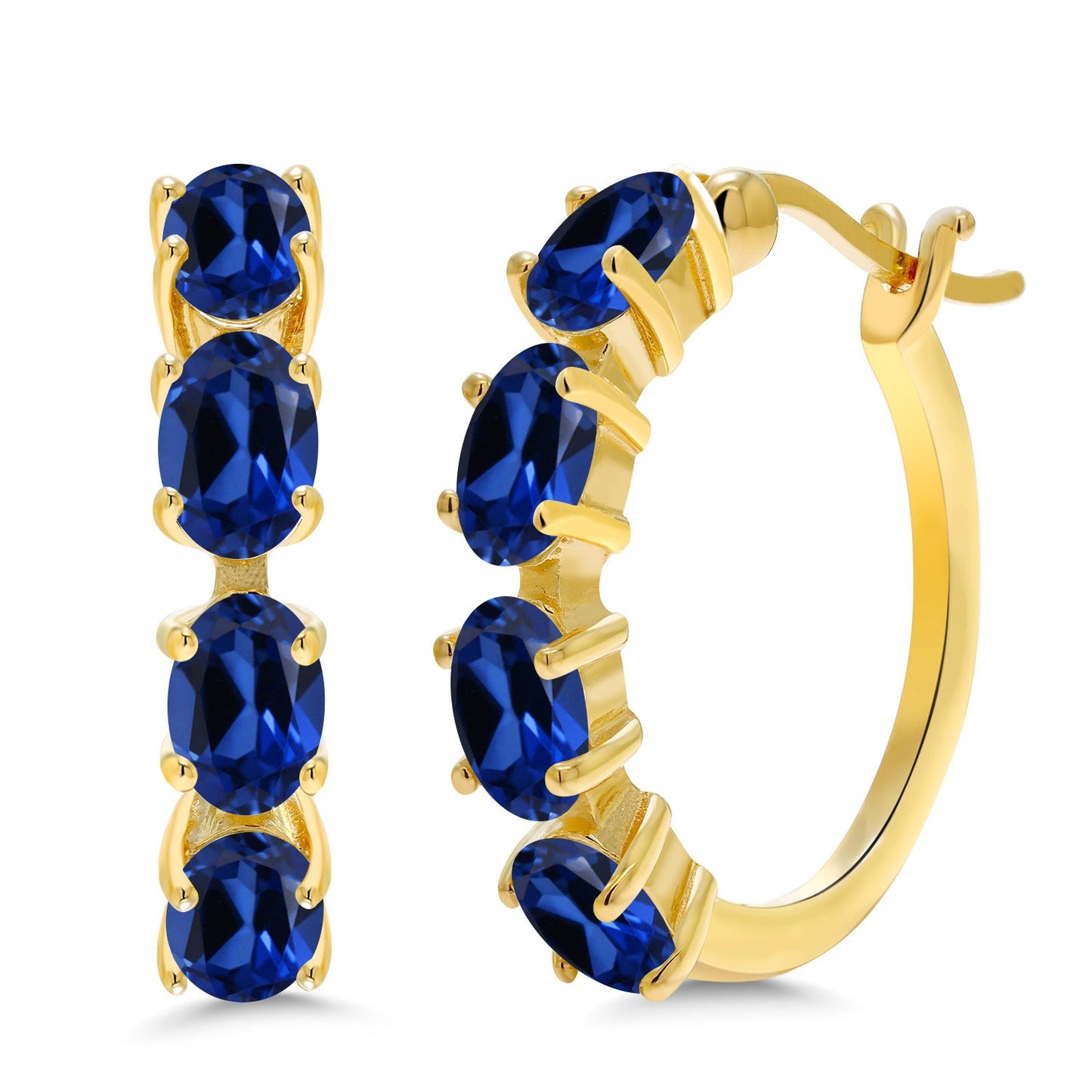 18K Yellow Gold Plated Silver Oval Gemstone Birthstone Hoop Earrings For Women | Oval 6X4MM | 22MM = 0.85 Inch | Gold Hoop Earrings | Fine Jewelry Gifts for Her Mom Women Wife