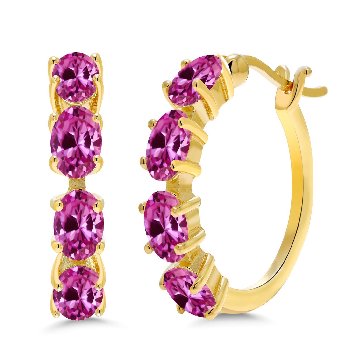 18K Yellow Gold Plated Silver Oval Gemstone Birthstone Hoop Earrings For Women | Oval 6X4MM | 22MM = 0.85 Inch | Gold Hoop Earrings | Fine Jewelry Gifts for Her Mom Women Wife