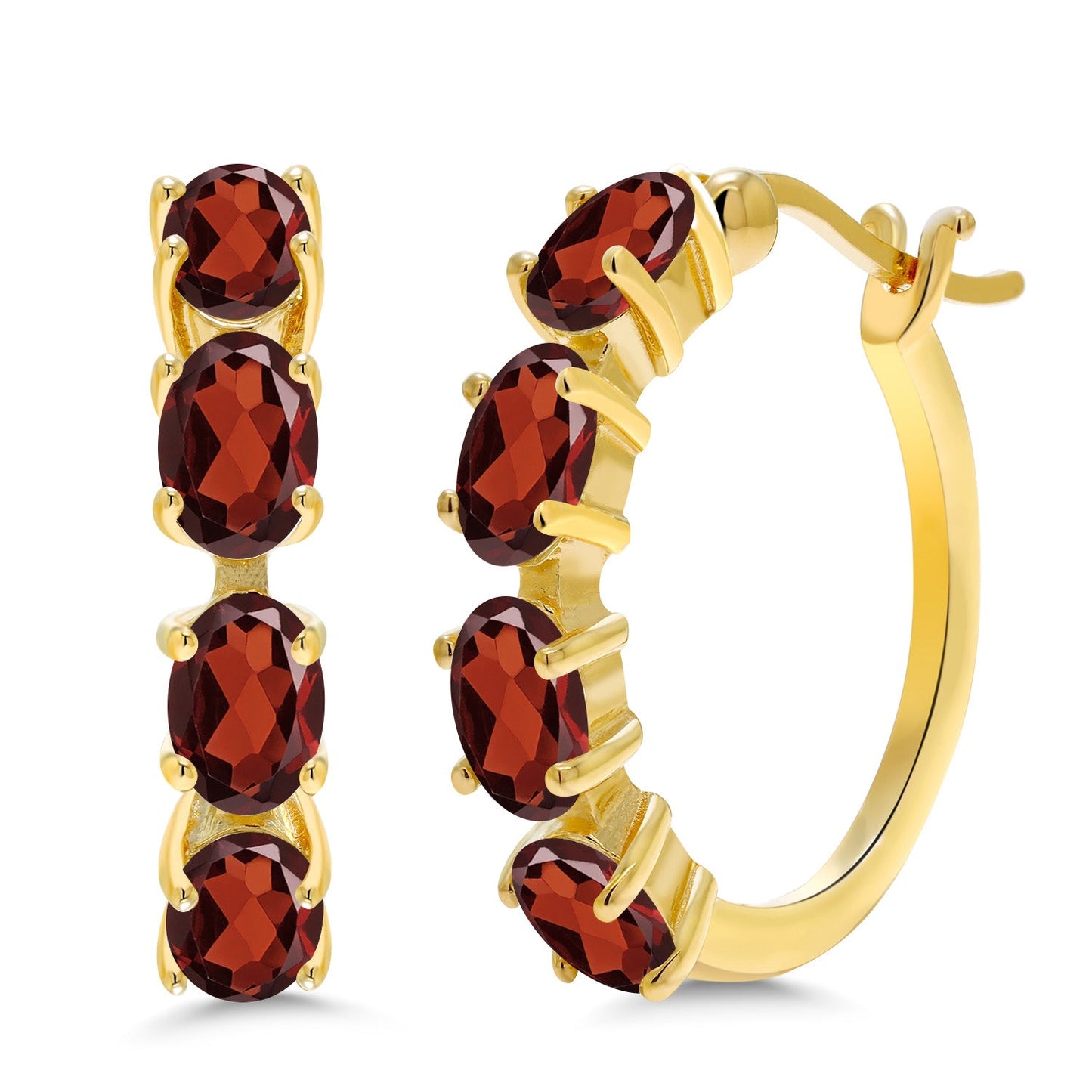 18K Yellow Gold Plated Silver Oval Gemstone Birthstone Hoop Earrings For Women | Oval 6X4MM | 22MM = 0.85 Inch | Gold Hoop Earrings | Fine Jewelry Gifts for Her Mom Women Wife
