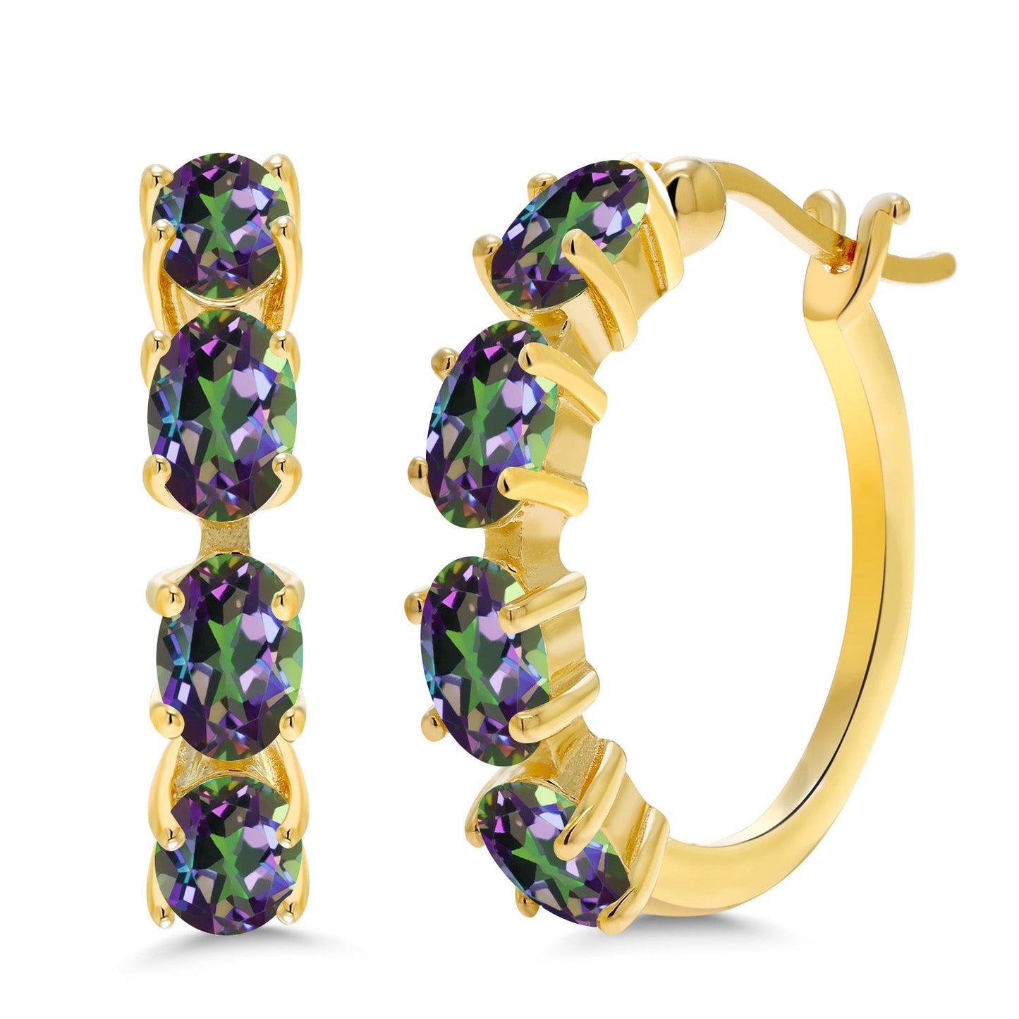 18K Yellow Gold Plated Silver Oval Gemstone Birthstone Hoop Earrings For Women | Oval 6X4MM | 22MM = 0.85 Inch | Gold Hoop Earrings | Fine Jewelry Gifts for Her Mom Women Wife