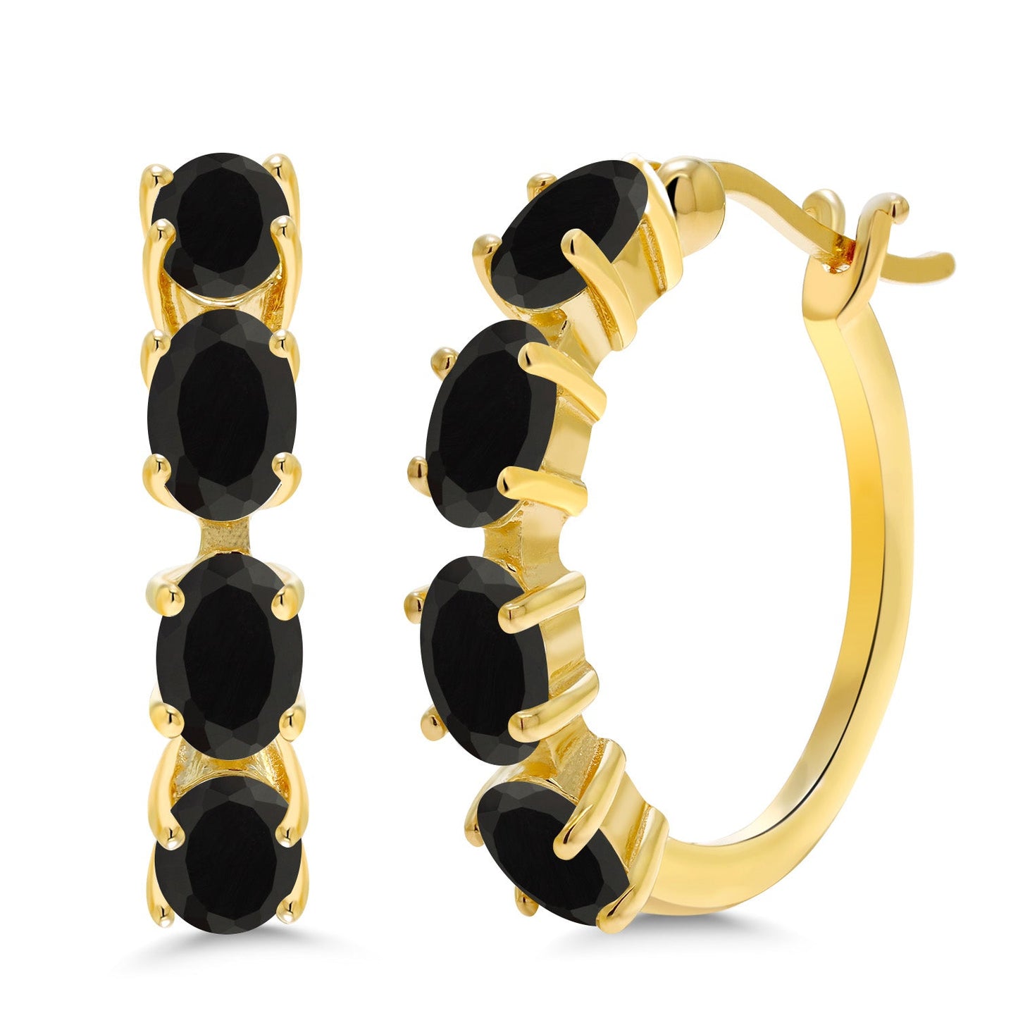 18K Yellow Gold Plated Silver Oval Gemstone Birthstone Hoop Earrings For Women | Oval 6X4MM | 22MM = 0.85 Inch | Gold Hoop Earrings | Fine Jewelry Gifts for Her Mom Women Wife