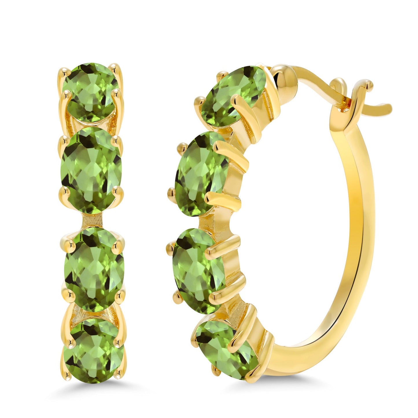 18K Yellow Gold Plated Silver Oval Gemstone Birthstone Hoop Earrings For Women | Oval 6X4MM | 22MM = 0.85 Inch | Gold Hoop Earrings | Fine Jewelry Gifts for Her Mom Women Wife