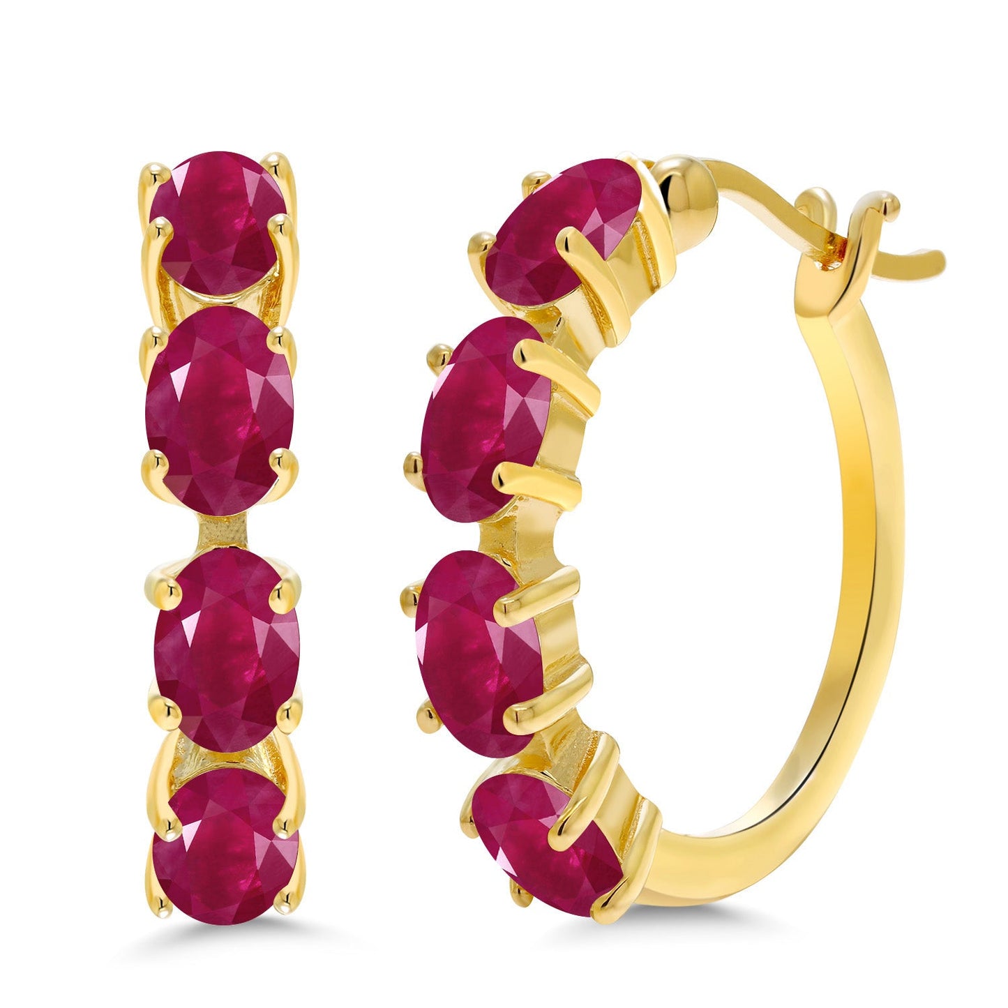 18K Yellow Gold Plated Silver Oval Gemstone Birthstone Hoop Earrings For Women | Oval 6X4MM | 22MM = 0.85 Inch | Gold Hoop Earrings | Fine Jewelry Gifts for Her Mom Women Wife