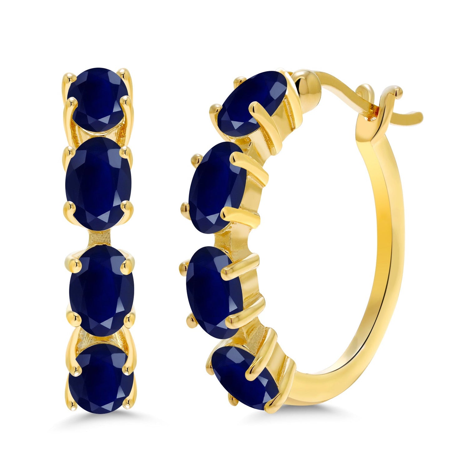 18K Yellow Gold Plated Silver Oval Gemstone Birthstone Hoop Earrings For Women | Oval 6X4MM | 22MM = 0.85 Inch | Gold Hoop Earrings | Fine Jewelry Gifts for Her Mom Women Wife