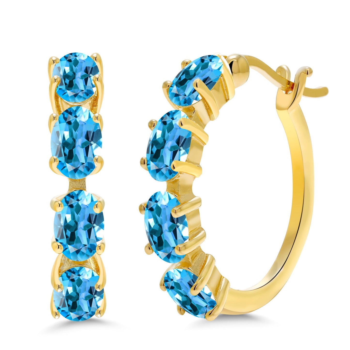 18K Yellow Gold Plated Silver Oval Gemstone Birthstone Hoop Earrings For Women | Oval 6X4MM | 22MM = 0.85 Inch | Gold Hoop Earrings | Fine Jewelry Gifts for Her Mom Women Wife