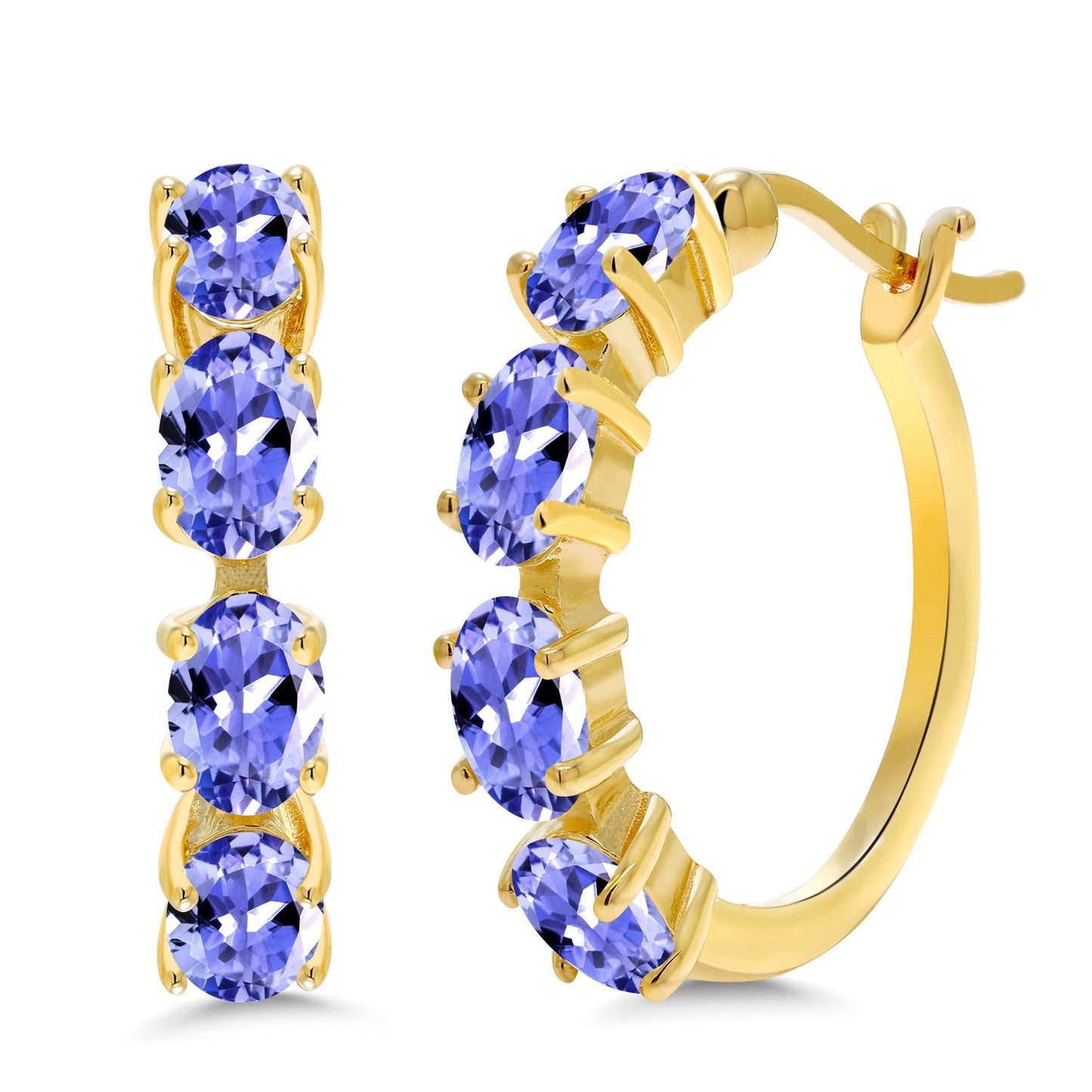 18K Yellow Gold Plated Silver Oval Gemstone Birthstone Hoop Earrings For Women | Oval 6X4MM | 22MM = 0.85 Inch | Gold Hoop Earrings | Fine Jewelry Gifts for Her Mom Women Wife