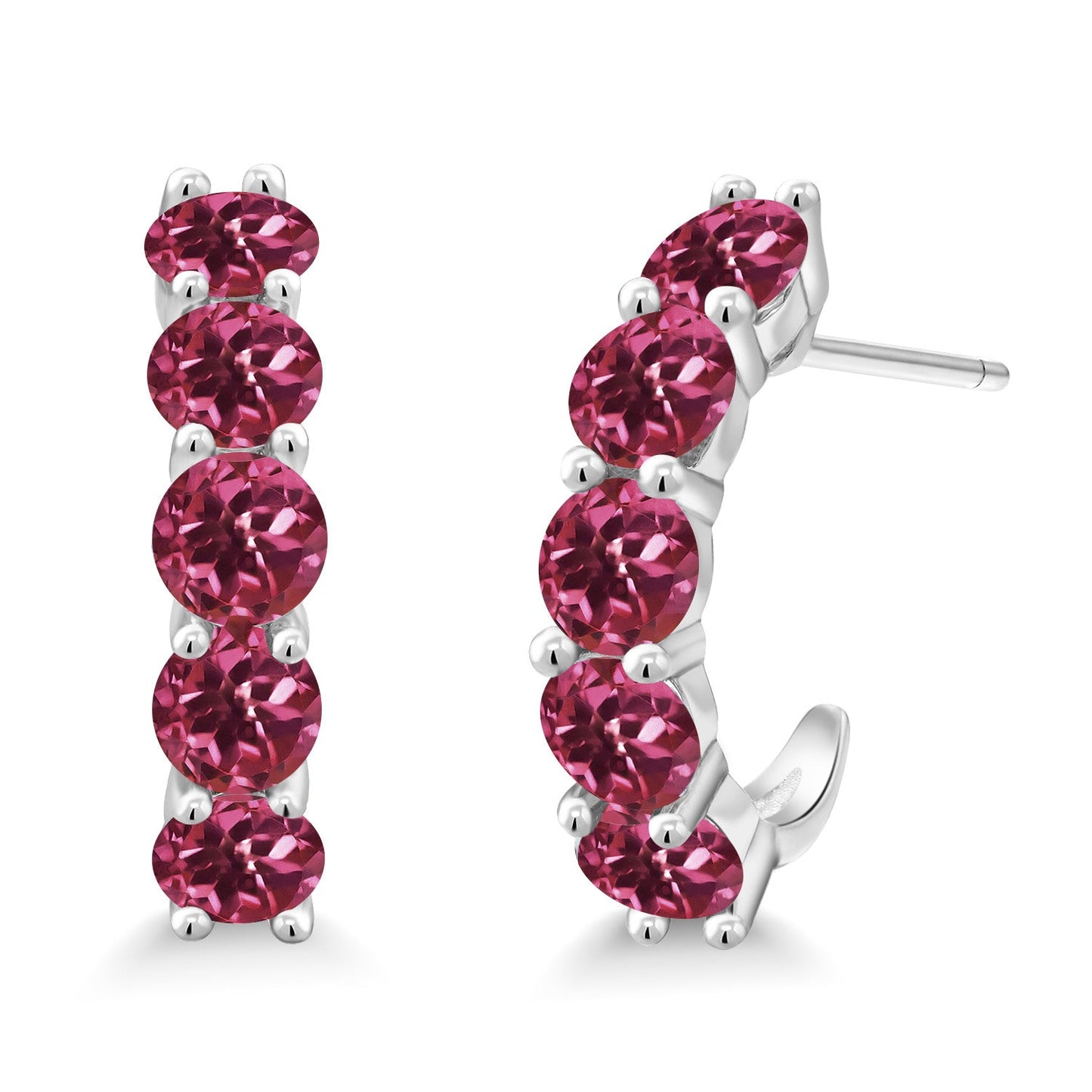 2-5 Cttw Gemstone Birthstone Open Hoops Earrings For Women | 925 Sterling Silver | Round 4MM | Fine Jewelry Gifts for Her Mom Women Wife