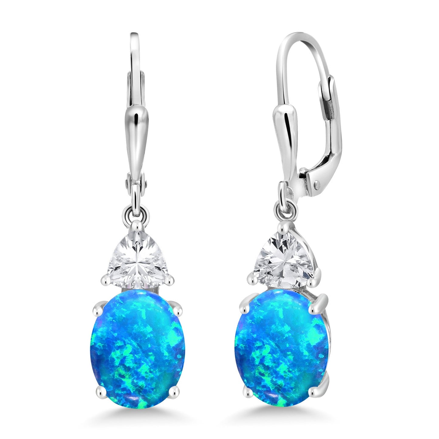 4-6 Cttw Leverback Dangle Earrings For Women | Gemstone Birthstone | 925 Sterling Silver | Oval 10X8MM | Trillion 5MM | Elegant Drop Design | Gift for Her Wife Mom