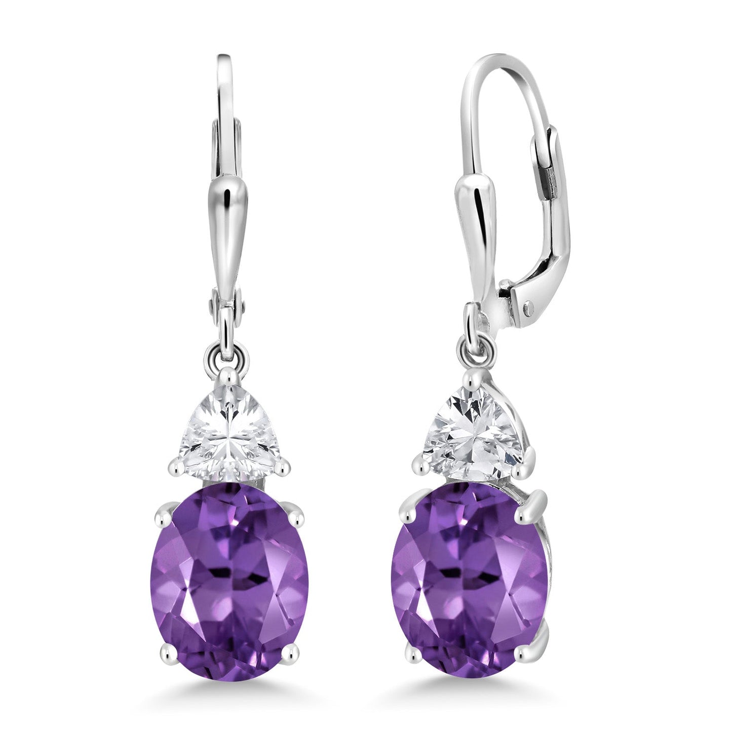 4-6 Cttw Leverback Dangle Earrings For Women | Gemstone Birthstone | 925 Sterling Silver | Oval 10X8MM | Trillion 5MM | Elegant Drop Design | Gift for Her Wife Mom
