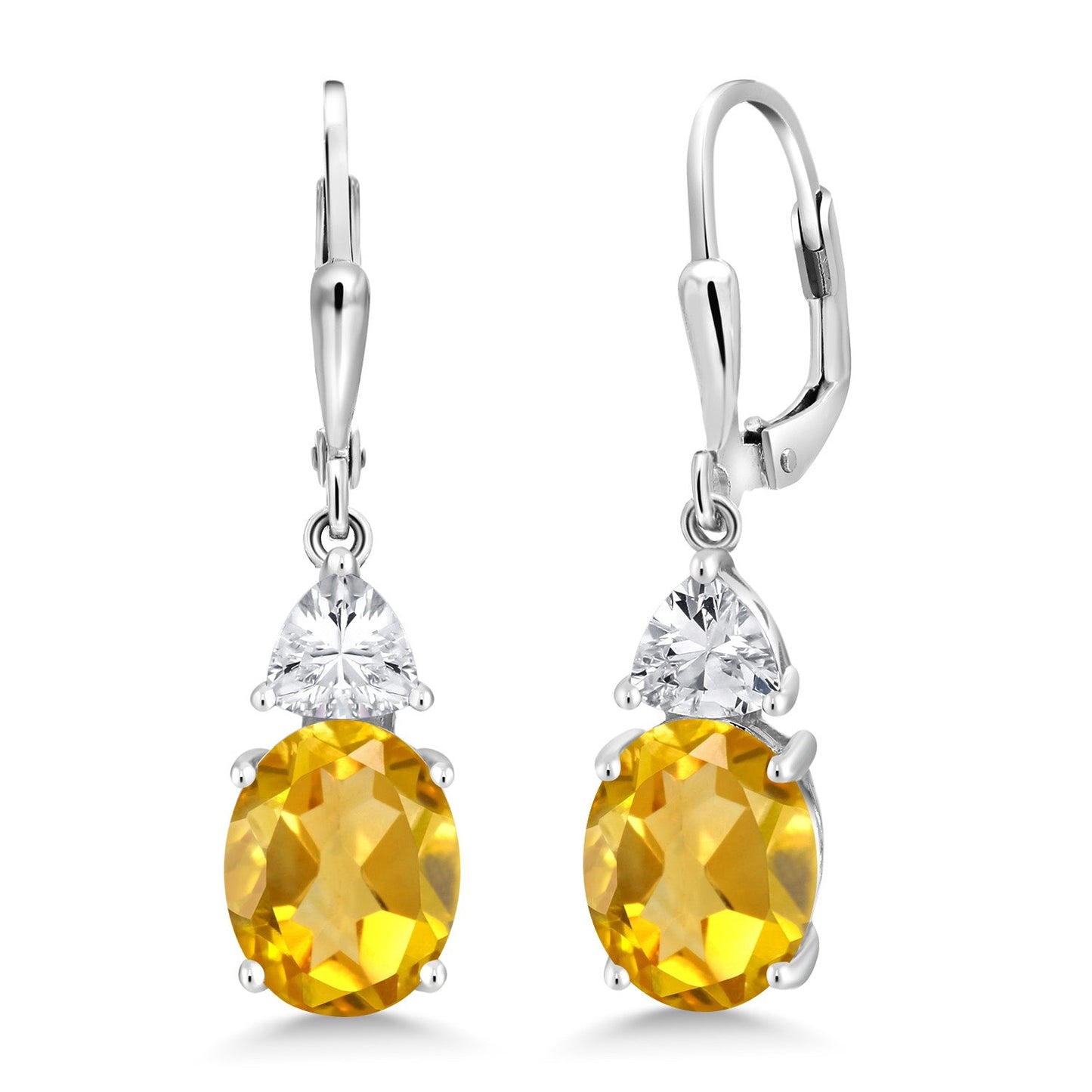 4-6 Cttw Leverback Dangle Earrings For Women | Gemstone Birthstone | 925 Sterling Silver | Oval 10X8MM | Trillion 5MM | Elegant Drop Design | Gift for Her Wife Mom