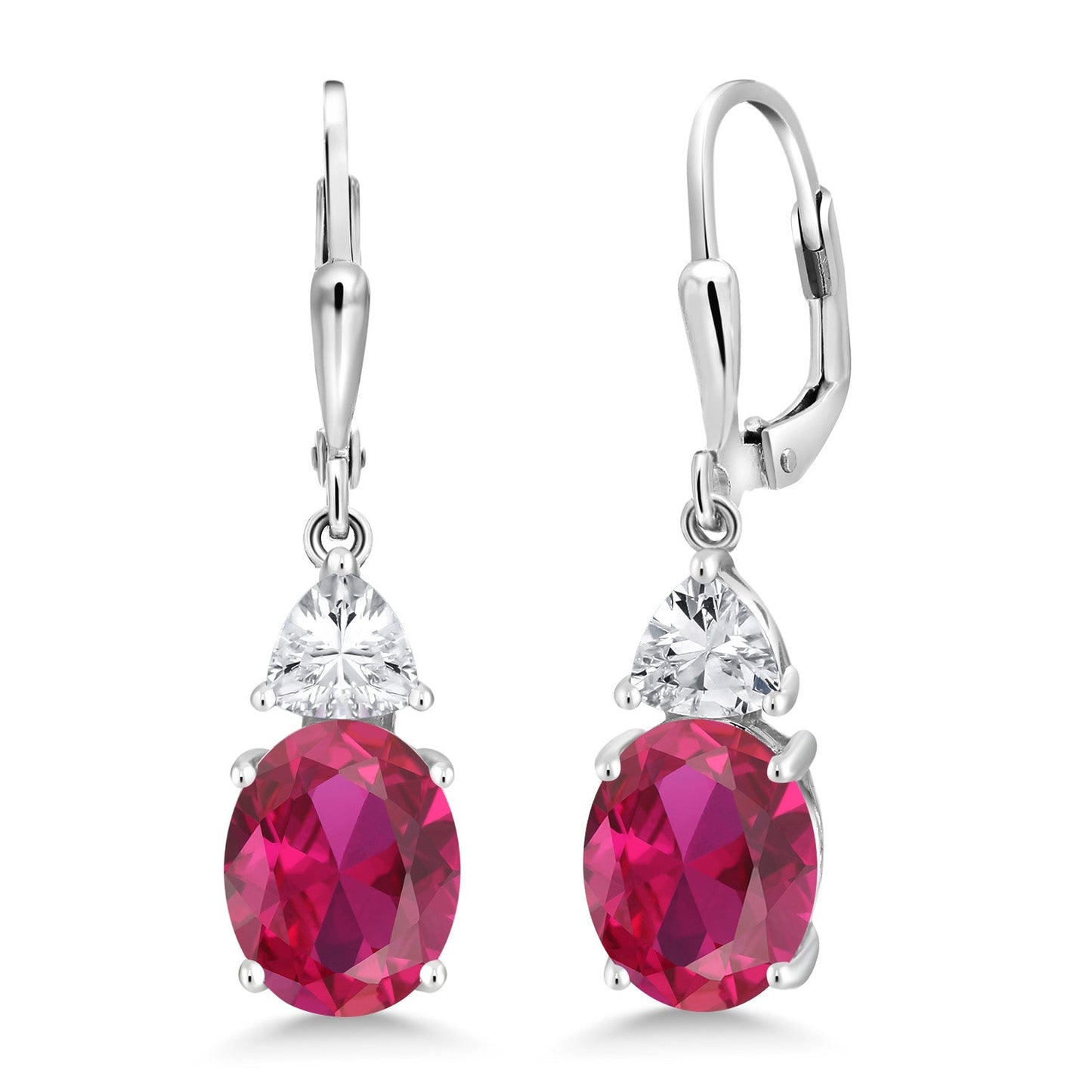 4-6 Cttw Leverback Dangle Earrings For Women | Gemstone Birthstone | 925 Sterling Silver | Oval 10X8MM | Trillion 5MM | Elegant Drop Design | Gift for Her Wife Mom