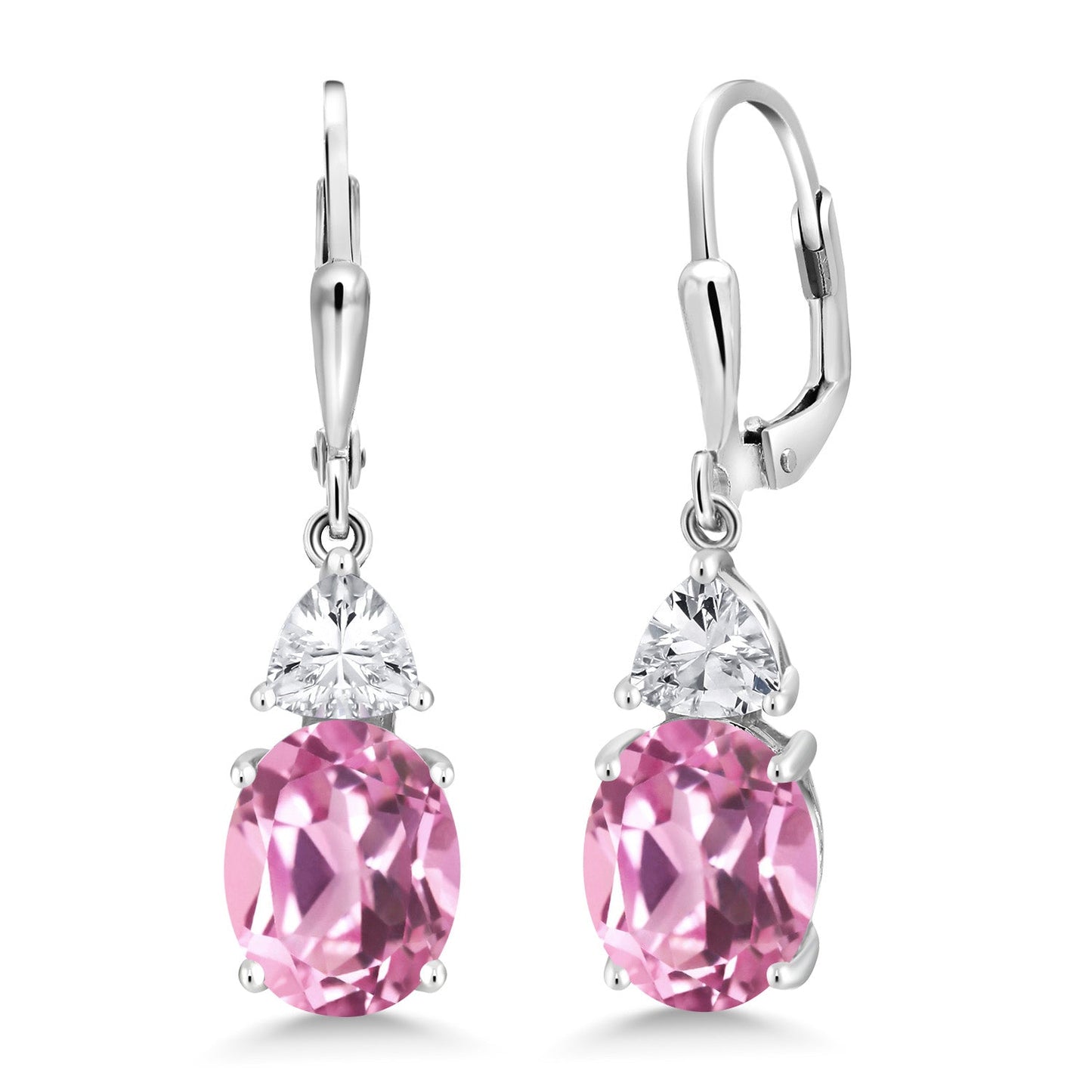 4-6 Cttw Leverback Dangle Earrings For Women | Gemstone Birthstone | 925 Sterling Silver | Oval 10X8MM | Trillion 5MM | Elegant Drop Design | Gift for Her Wife Mom