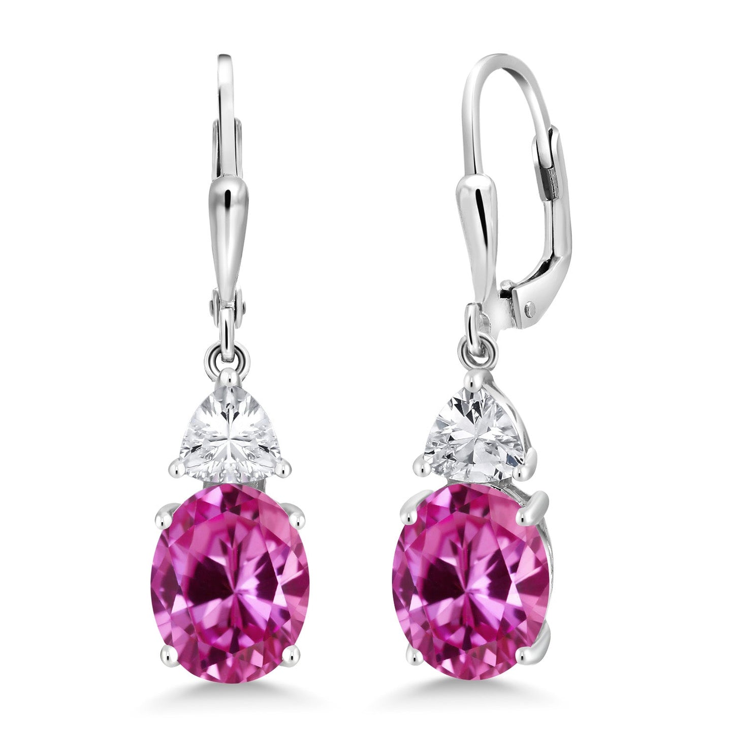 4-6 Cttw Leverback Dangle Earrings For Women | Gemstone Birthstone | 925 Sterling Silver | Oval 10X8MM | Trillion 5MM | Elegant Drop Design | Gift for Her Wife Mom