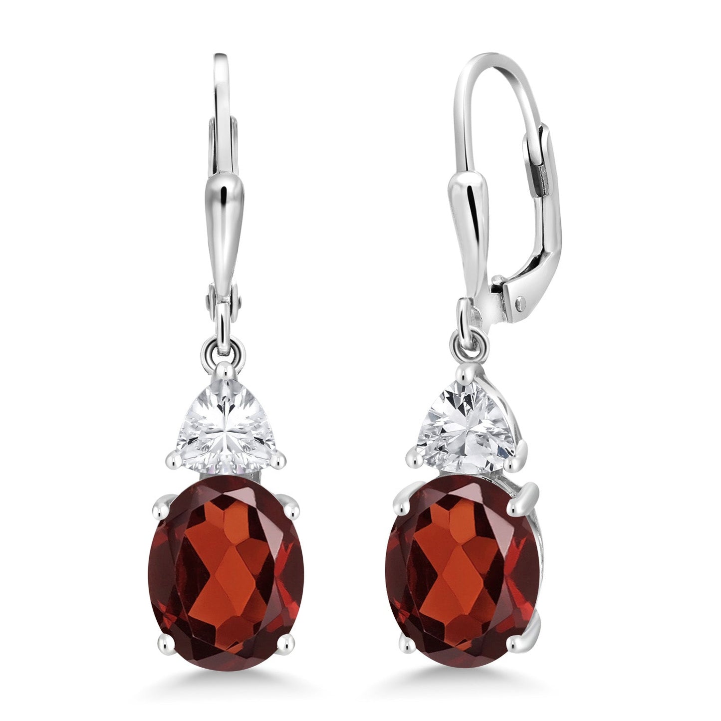 4-6 Cttw Leverback Dangle Earrings For Women | Gemstone Birthstone | 925 Sterling Silver | Oval 10X8MM | Trillion 5MM | Elegant Drop Design | Gift for Her Wife Mom