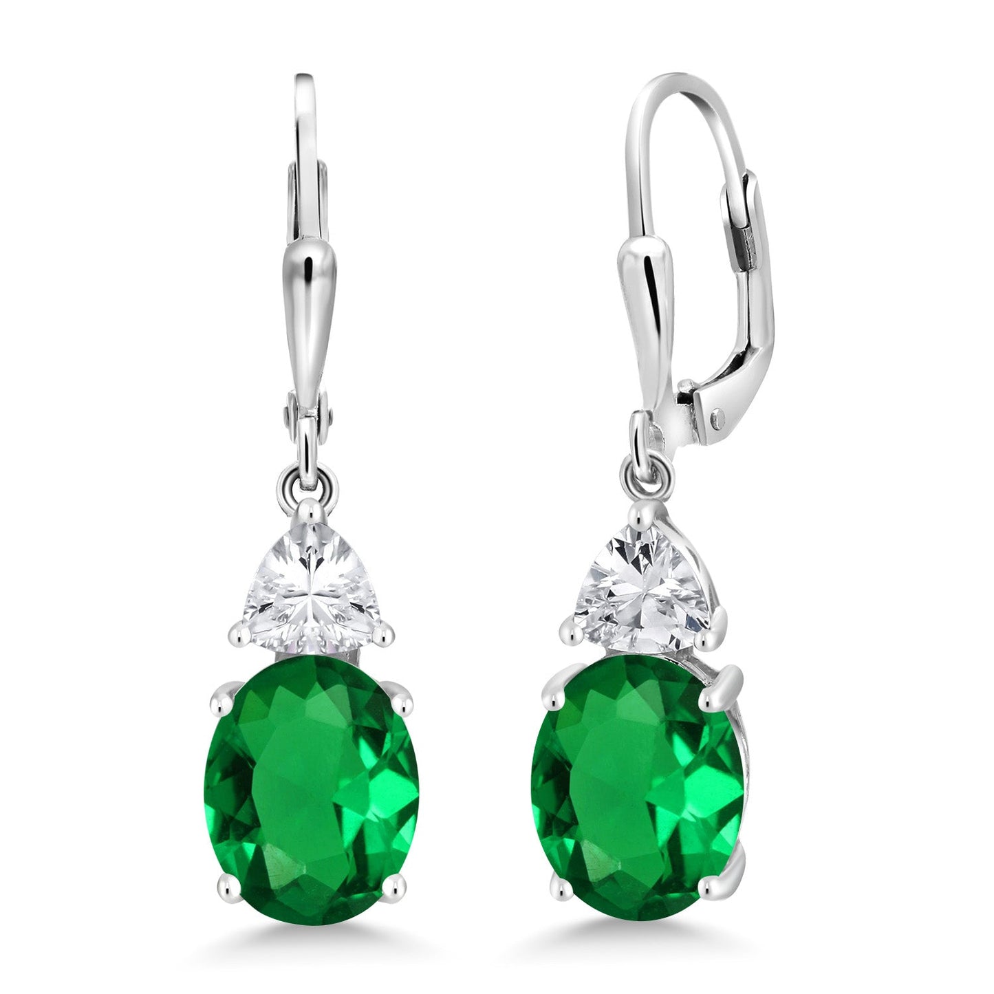 4-6 Cttw Leverback Dangle Earrings For Women | Gemstone Birthstone | 925 Sterling Silver | Oval 10X8MM | Trillion 5MM | Elegant Drop Design | Gift for Her Wife Mom