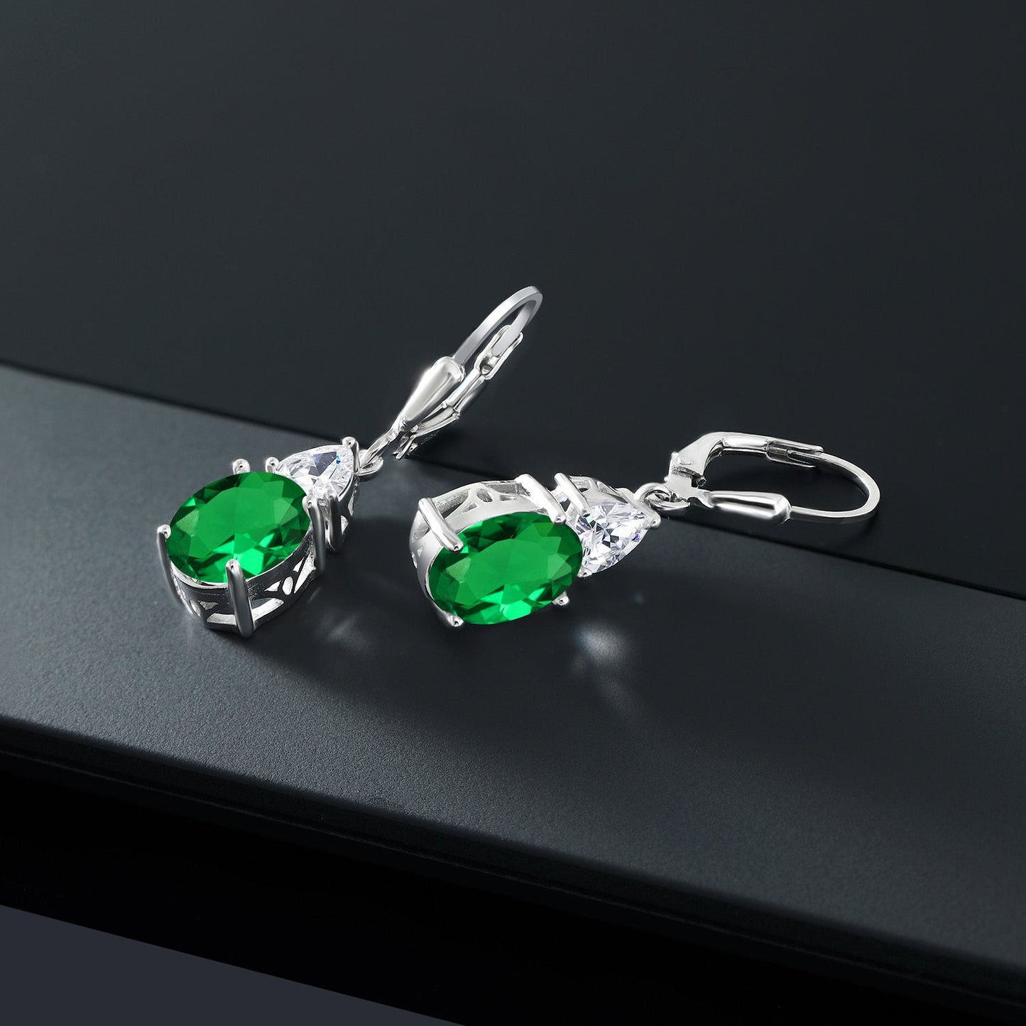 4-6 Cttw Leverback Dangle Earrings For Women | Gemstone Birthstone | 925 Sterling Silver | Oval 10X8MM | Trillion 5MM | Elegant Drop Design | Gift for Her Wife Mom