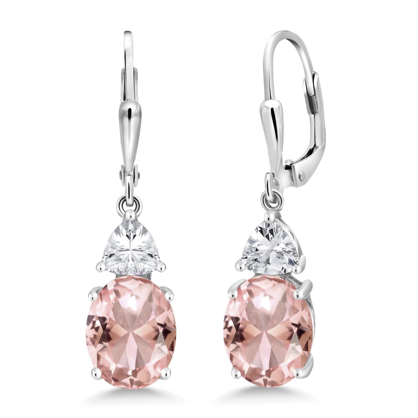 4-6 Cttw Leverback Dangle Earrings For Women | Gemstone Birthstone | 925 Sterling Silver | Oval 10X8MM | Trillion 5MM | Elegant Drop Design | Gift for Her Wife Mom