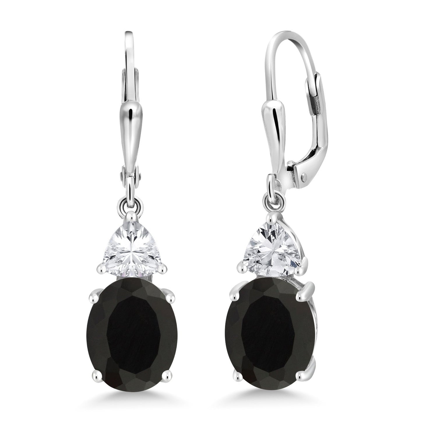 4-6 Cttw Leverback Dangle Earrings For Women | Gemstone Birthstone | 925 Sterling Silver | Oval 10X8MM | Trillion 5MM | Elegant Drop Design | Gift for Her Wife Mom
