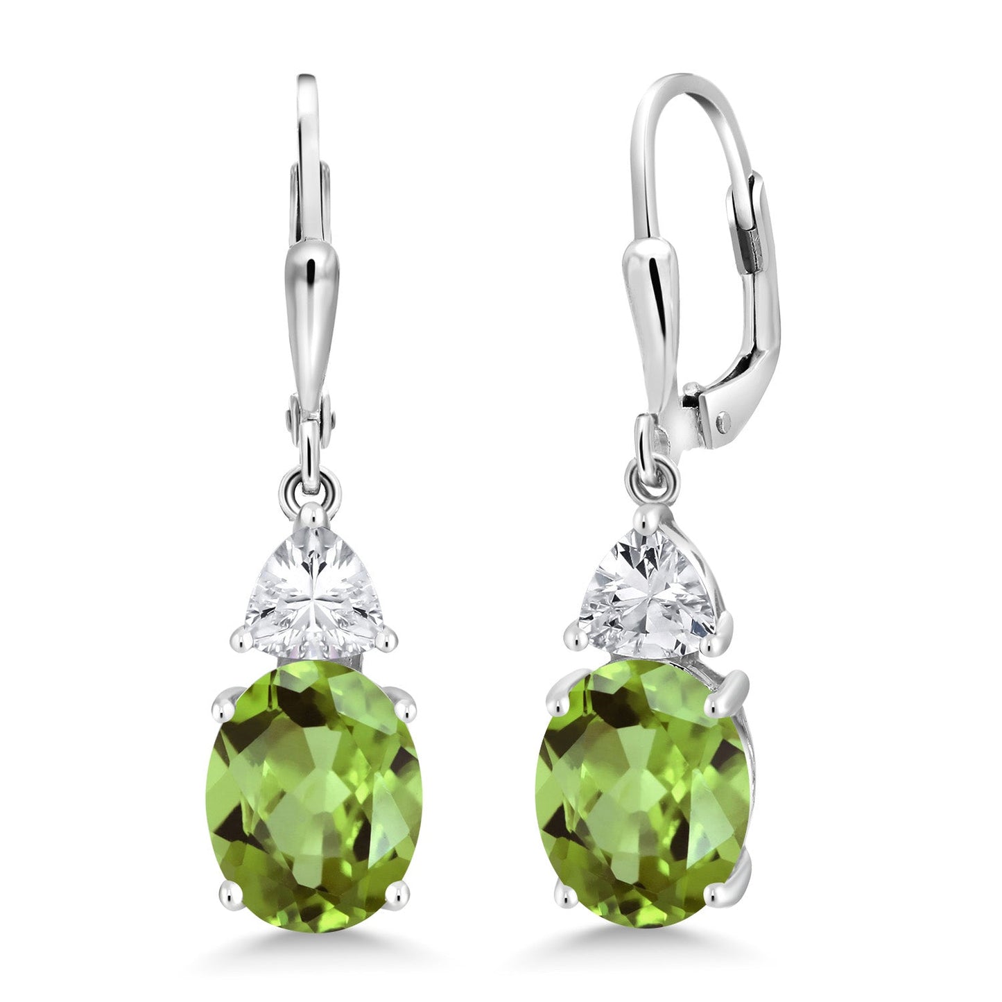 4-6 Cttw Leverback Dangle Earrings For Women | Gemstone Birthstone | 925 Sterling Silver | Oval 10X8MM | Trillion 5MM | Elegant Drop Design | Gift for Her Wife Mom