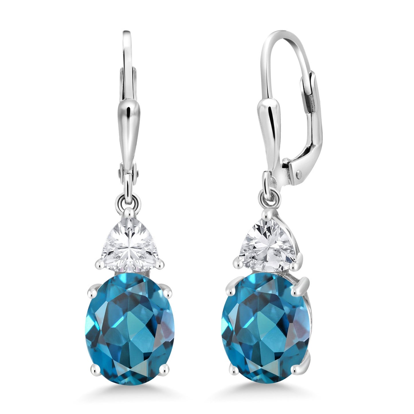 4-6 Cttw Leverback Dangle Earrings For Women | Gemstone Birthstone | 925 Sterling Silver | Oval 10X8MM | Trillion 5MM | Elegant Drop Design | Gift for Her Wife Mom