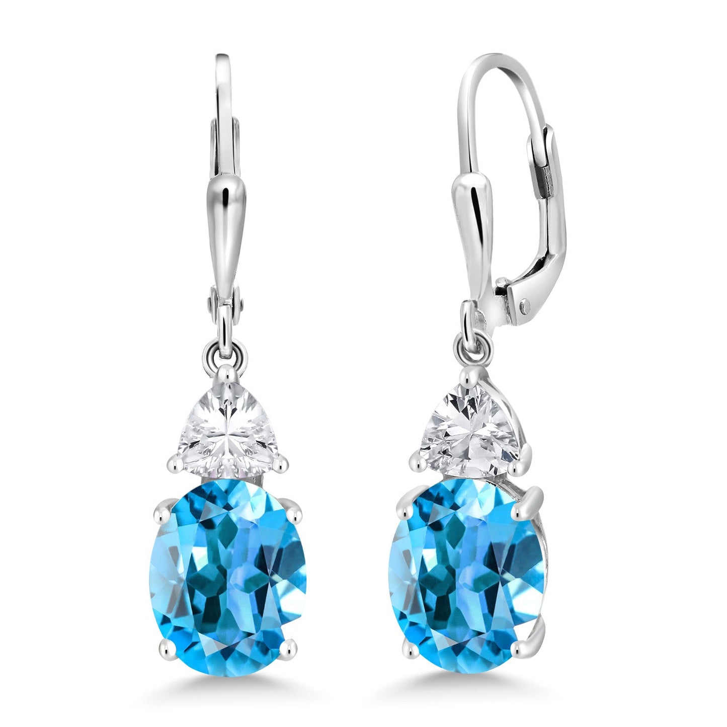 4-6 Cttw Leverback Dangle Earrings For Women | Gemstone Birthstone | 925 Sterling Silver | Oval 10X8MM | Trillion 5MM | Elegant Drop Design | Gift for Her Wife Mom