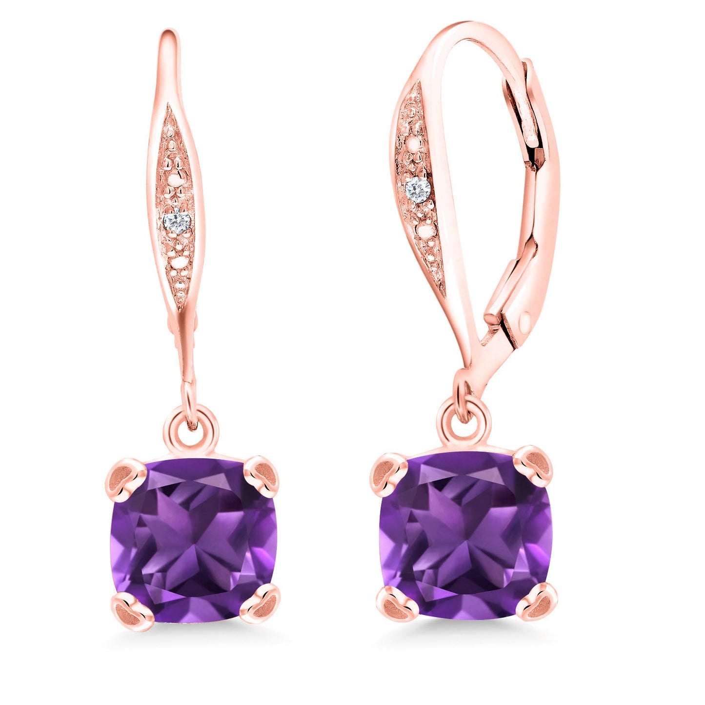 Drop Dangle Earrings For Women | 7MM Cushion Cut Gemstone Birthstone and White Diamond | 925 Sterling Silver | Fine Jewelry Gifts for Her Mom Women Wife