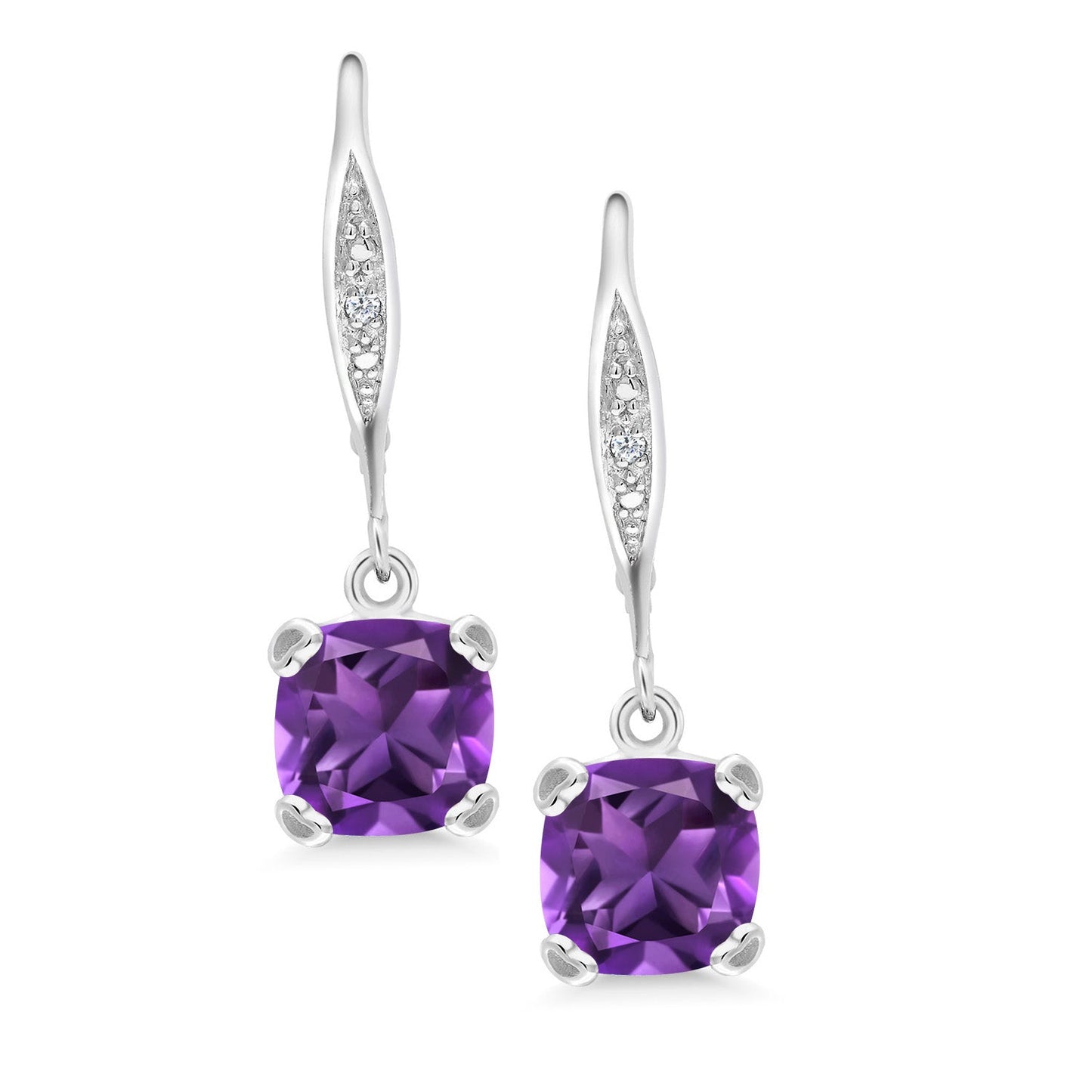 Drop Dangle Earrings For Women | 7MM Cushion Cut Gemstone Birthstone and White Diamond | 925 Sterling Silver | Fine Jewelry Gifts for Her Mom Women Wife