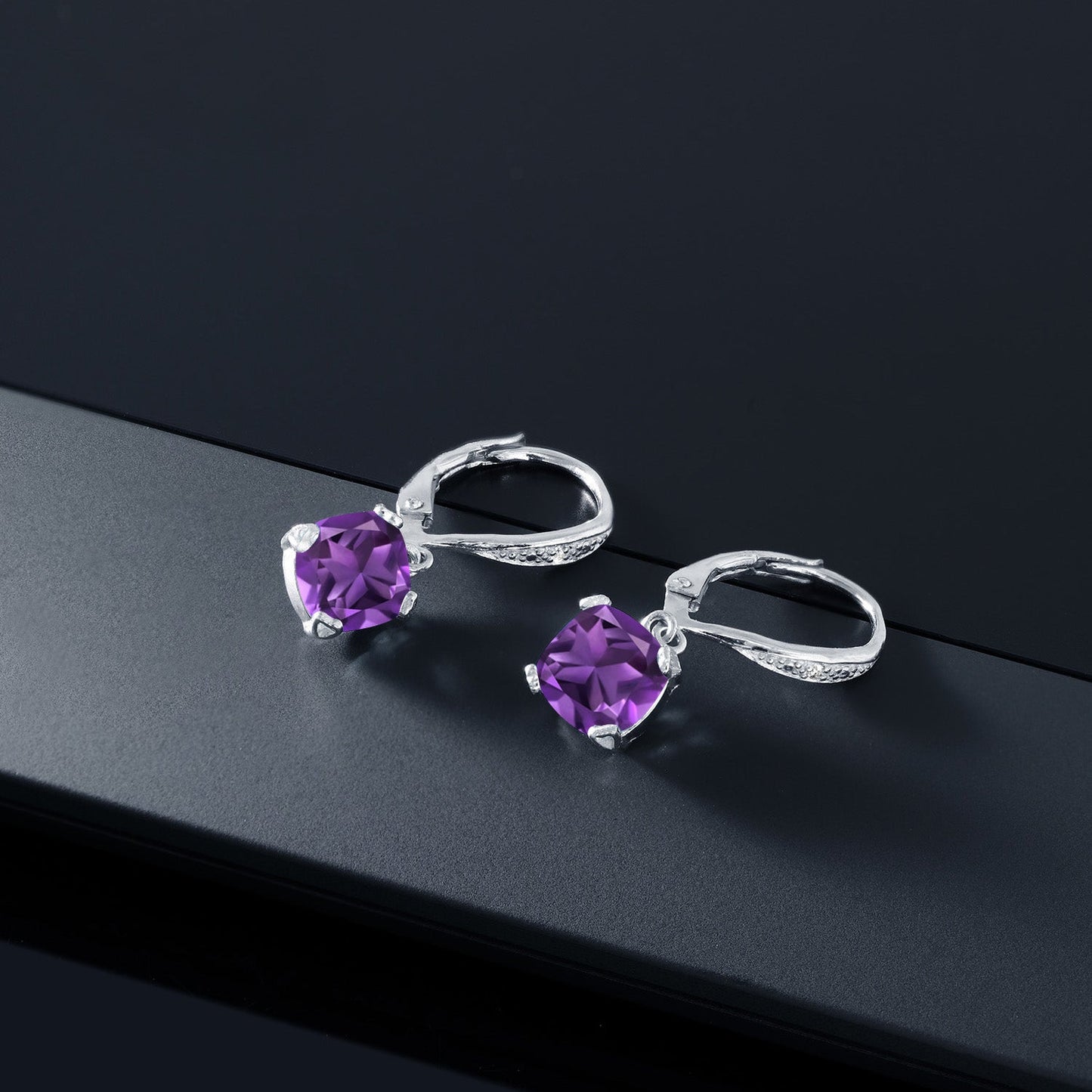 Drop Dangle Earrings For Women | 7MM Cushion Cut Gemstone Birthstone and White Diamond | 925 Sterling Silver | Fine Jewelry Gifts for Her Mom Women Wife