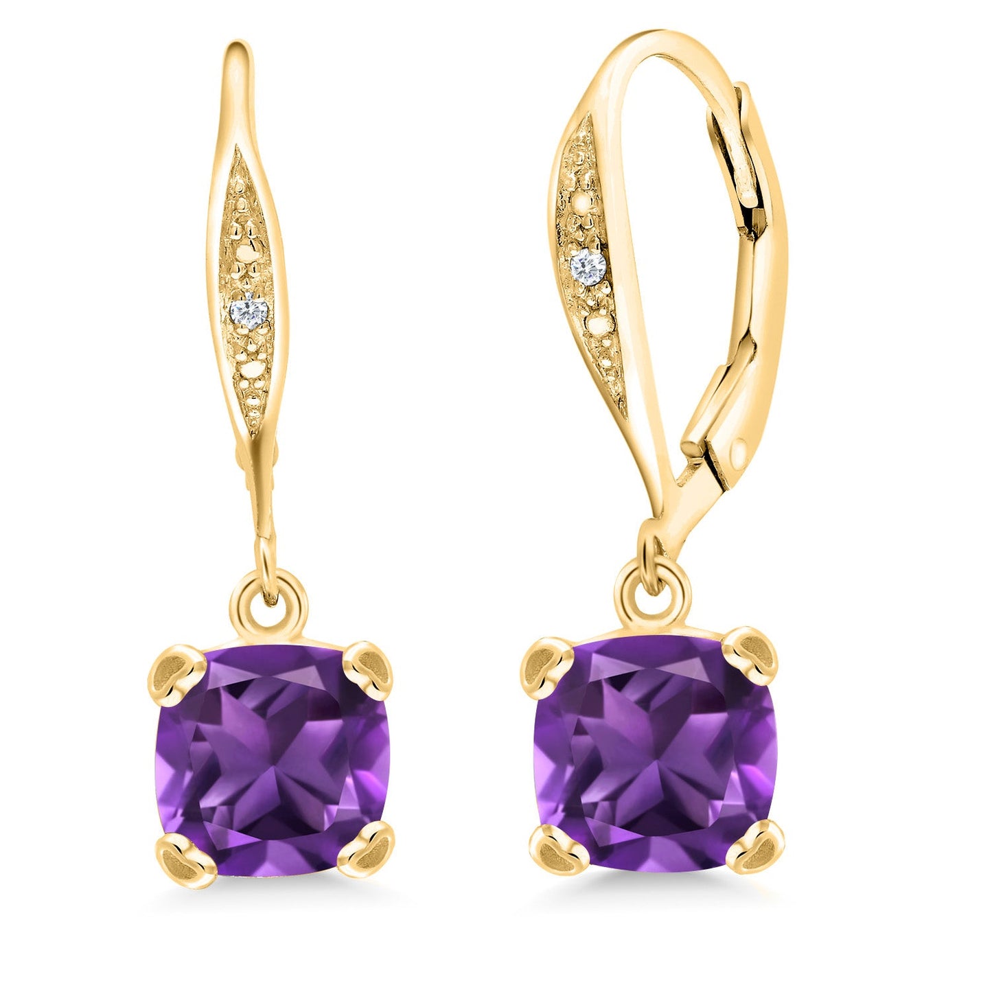 Drop Dangle Earrings For Women | 7MM Cushion Cut Gemstone Birthstone and White Diamond | 925 Sterling Silver | Fine Jewelry Gifts for Her Mom Women Wife