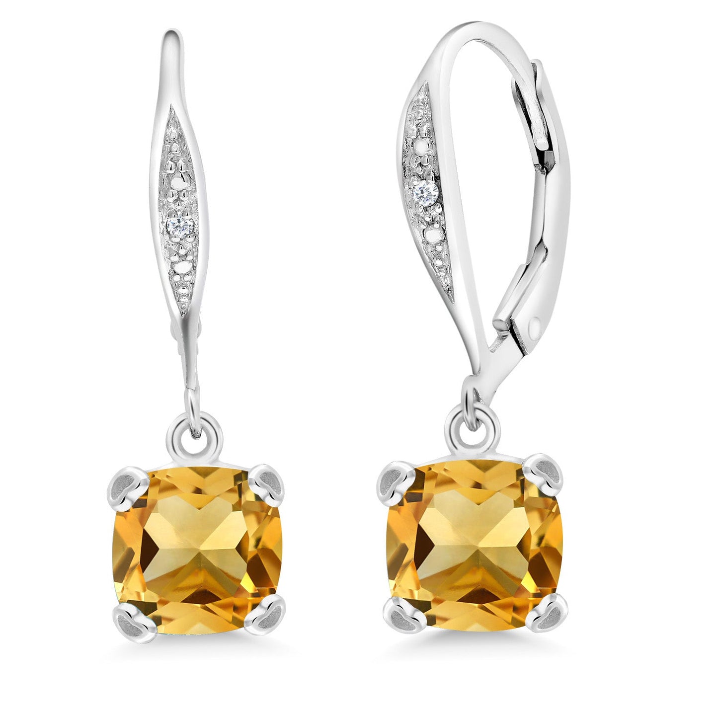 Drop Dangle Earrings For Women | 7MM Cushion Cut Gemstone Birthstone and White Diamond | 925 Sterling Silver | Fine Jewelry Gifts for Her Mom Women Wife