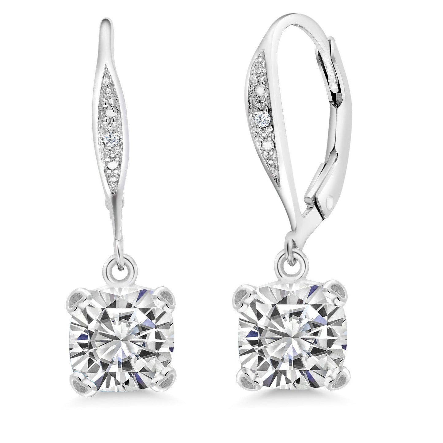 Drop Dangle Earrings For Women | 7MM Cushion Cut Gemstone Birthstone and White Diamond | 925 Sterling Silver | Fine Jewelry Gifts for Her Mom Women Wife