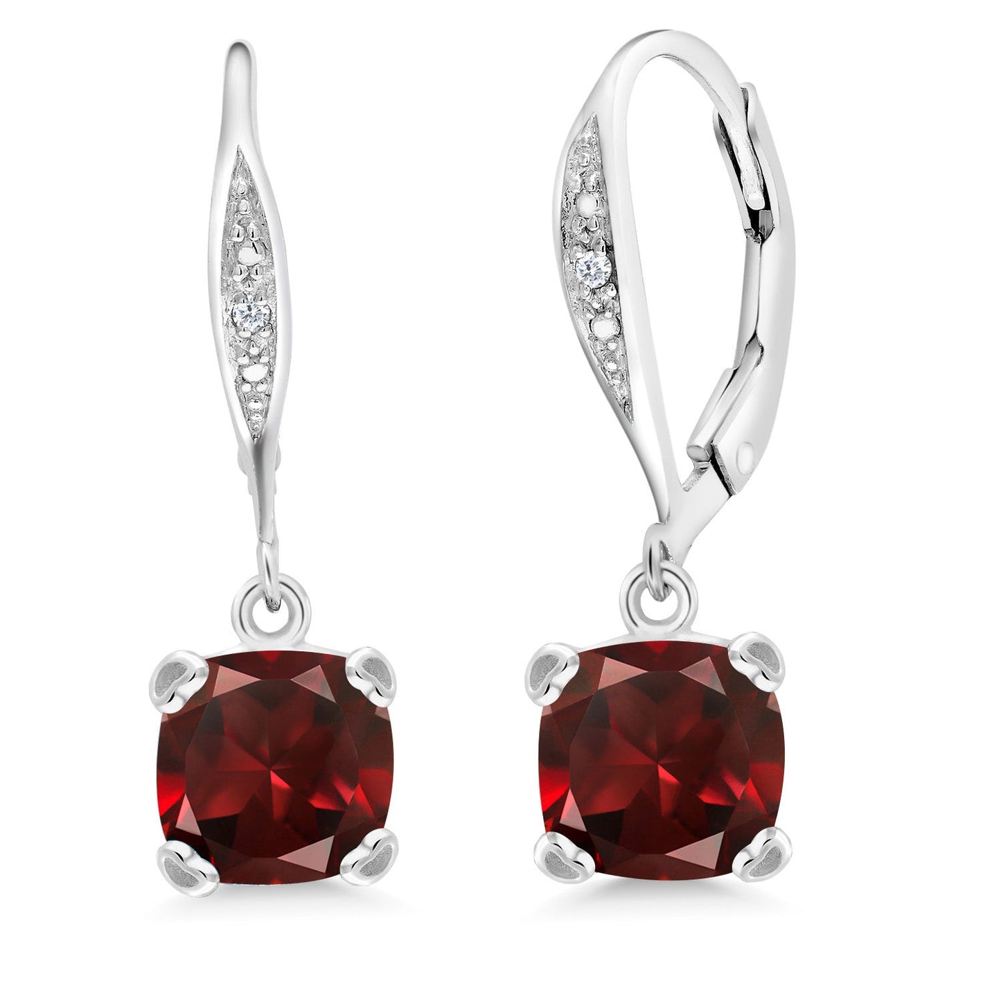 Drop Dangle Earrings For Women | 7MM Cushion Cut Gemstone Birthstone and White Diamond | 925 Sterling Silver | Fine Jewelry Gifts for Her Mom Women Wife
