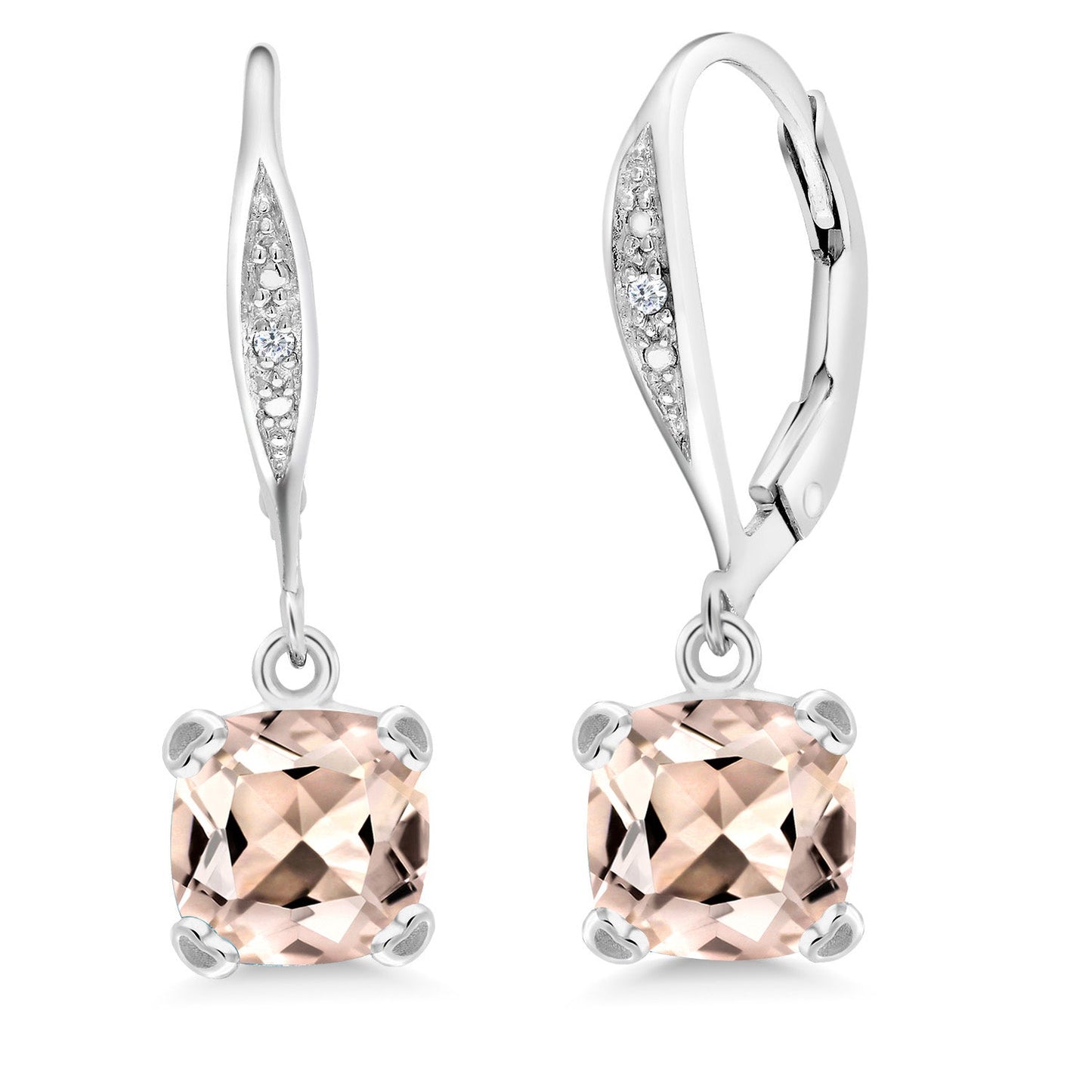 Drop Dangle Earrings For Women | 7MM Cushion Cut Gemstone Birthstone and White Diamond | 925 Sterling Silver | Fine Jewelry Gifts for Her Mom Women Wife