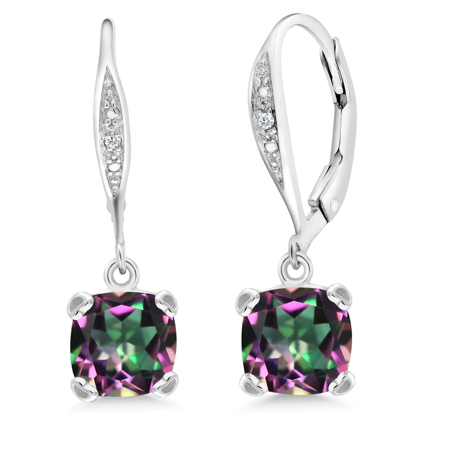 Drop Dangle Earrings For Women | 7MM Cushion Cut Gemstone Birthstone and White Diamond | 925 Sterling Silver | Fine Jewelry Gifts for Her Mom Women Wife