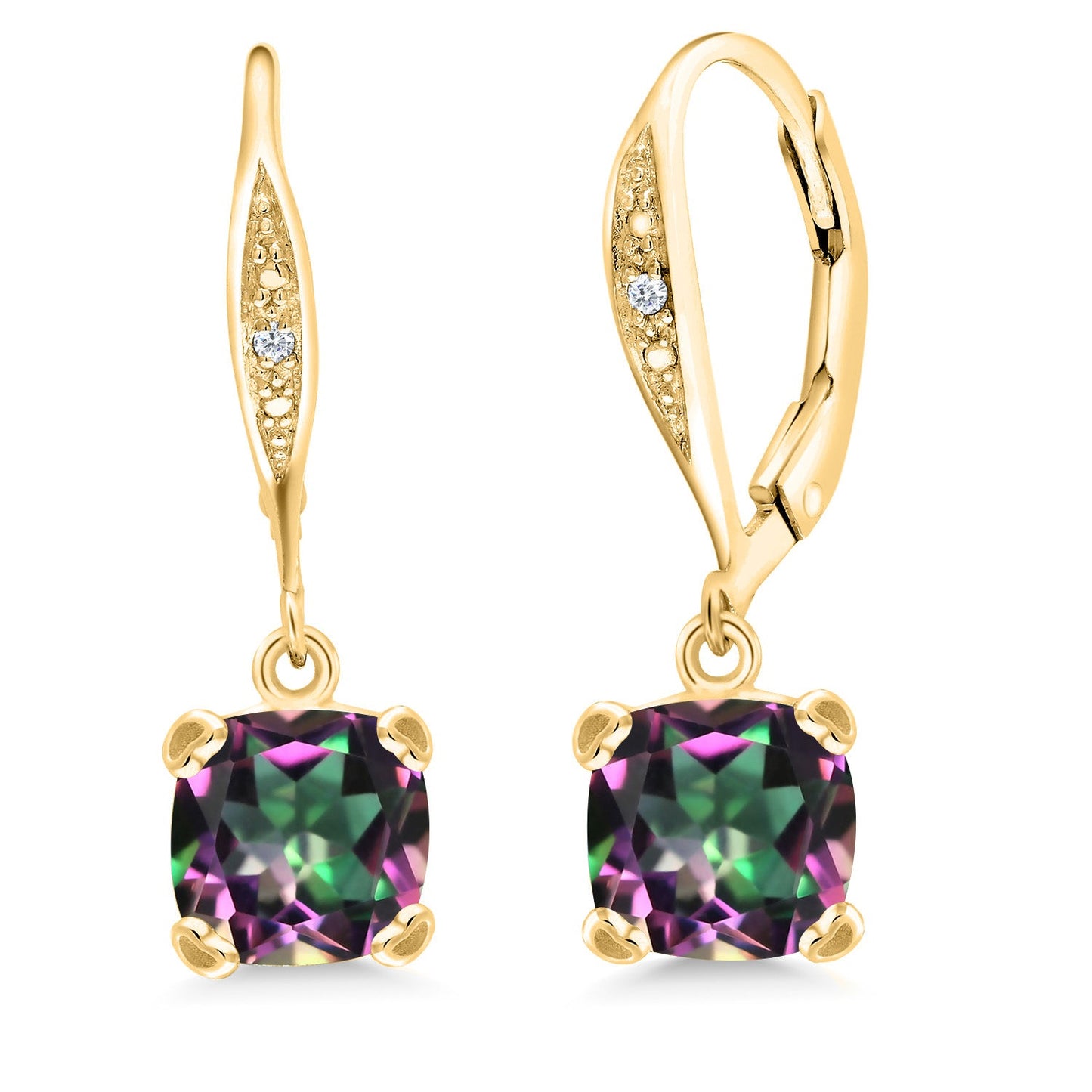 Drop Dangle Earrings For Women | 7MM Cushion Cut Gemstone Birthstone and White Diamond | 925 Sterling Silver | Fine Jewelry Gifts for Her Mom Women Wife