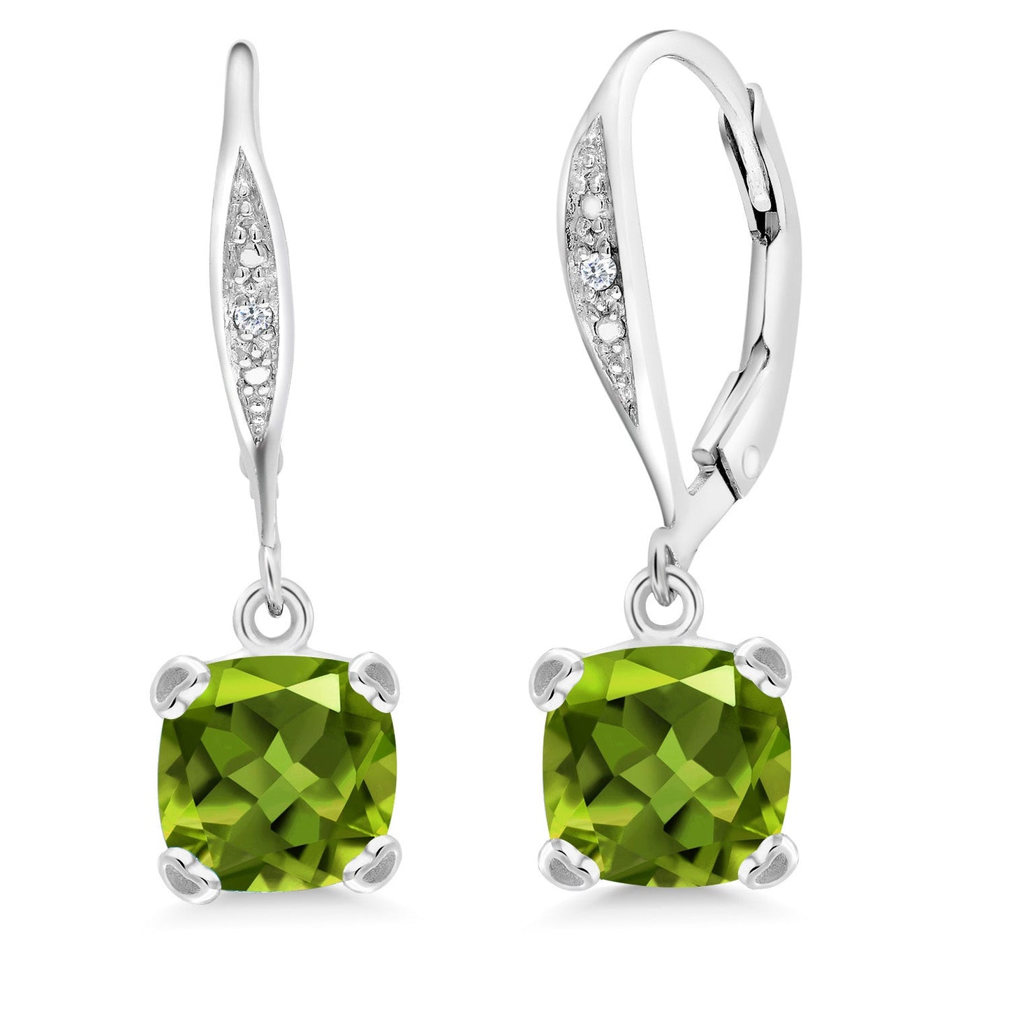 Drop Dangle Earrings For Women | 7MM Cushion Cut Gemstone Birthstone and White Diamond | 925 Sterling Silver | Fine Jewelry Gifts for Her Mom Women Wife