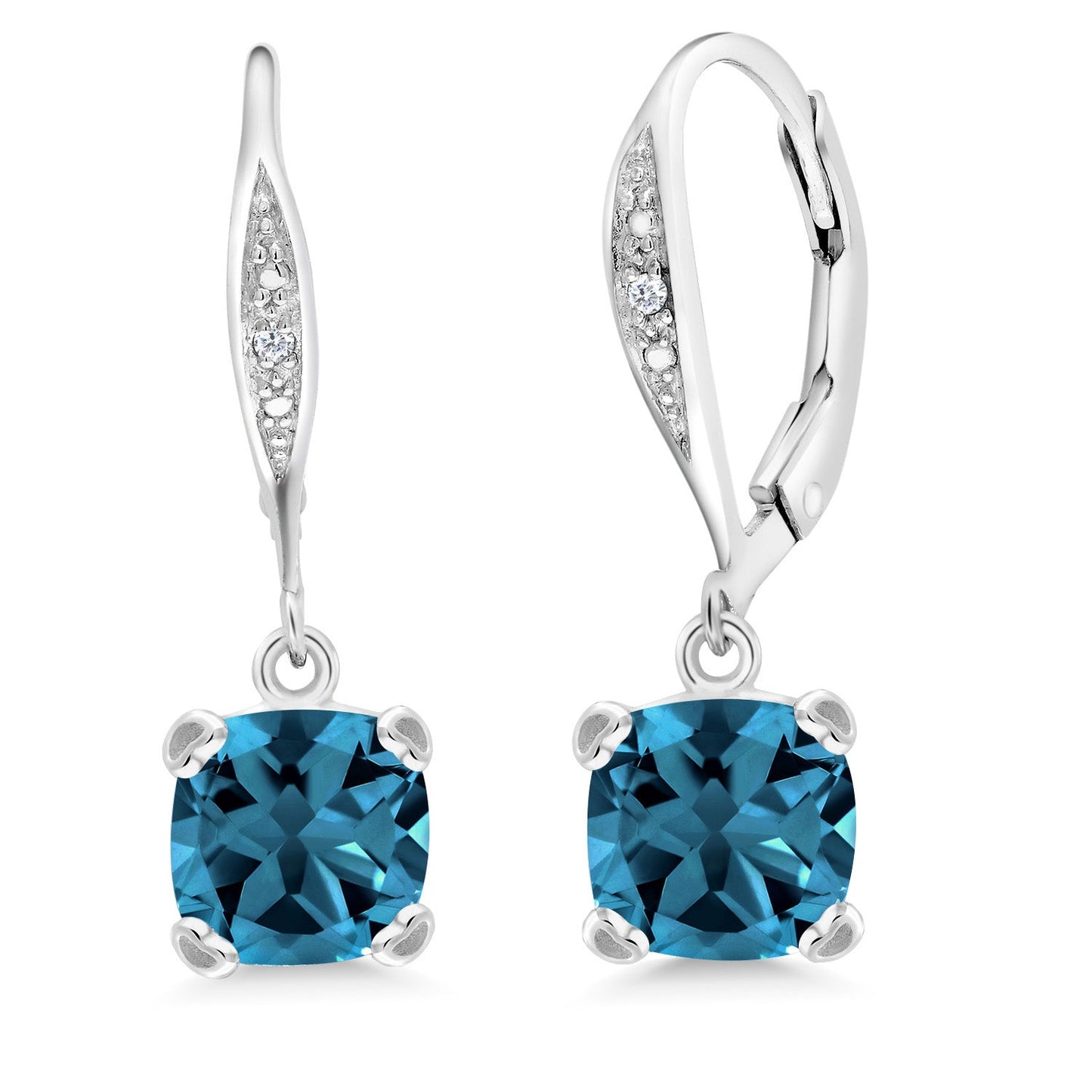 Drop Dangle Earrings For Women | 7MM Cushion Cut Gemstone Birthstone and White Diamond | 925 Sterling Silver | Fine Jewelry Gifts for Her Mom Women Wife